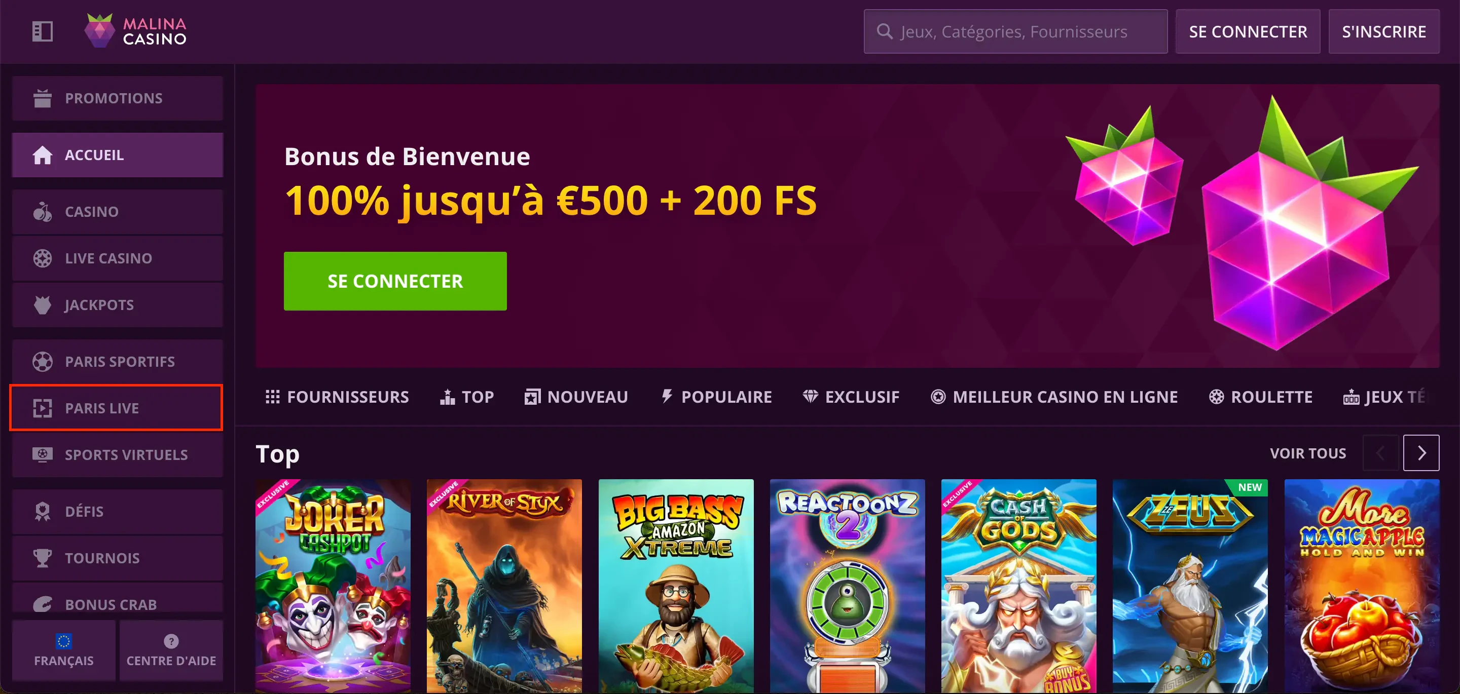 paris live malina casino