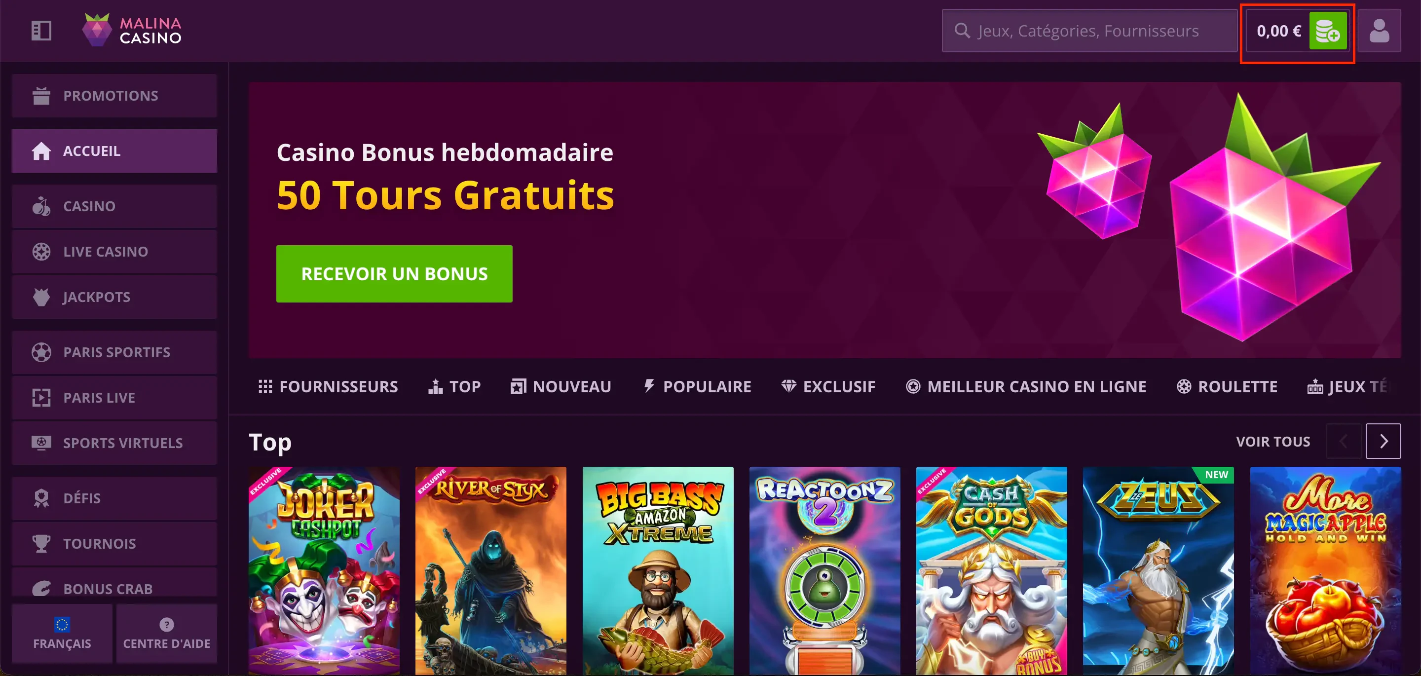 dépôt malina casino