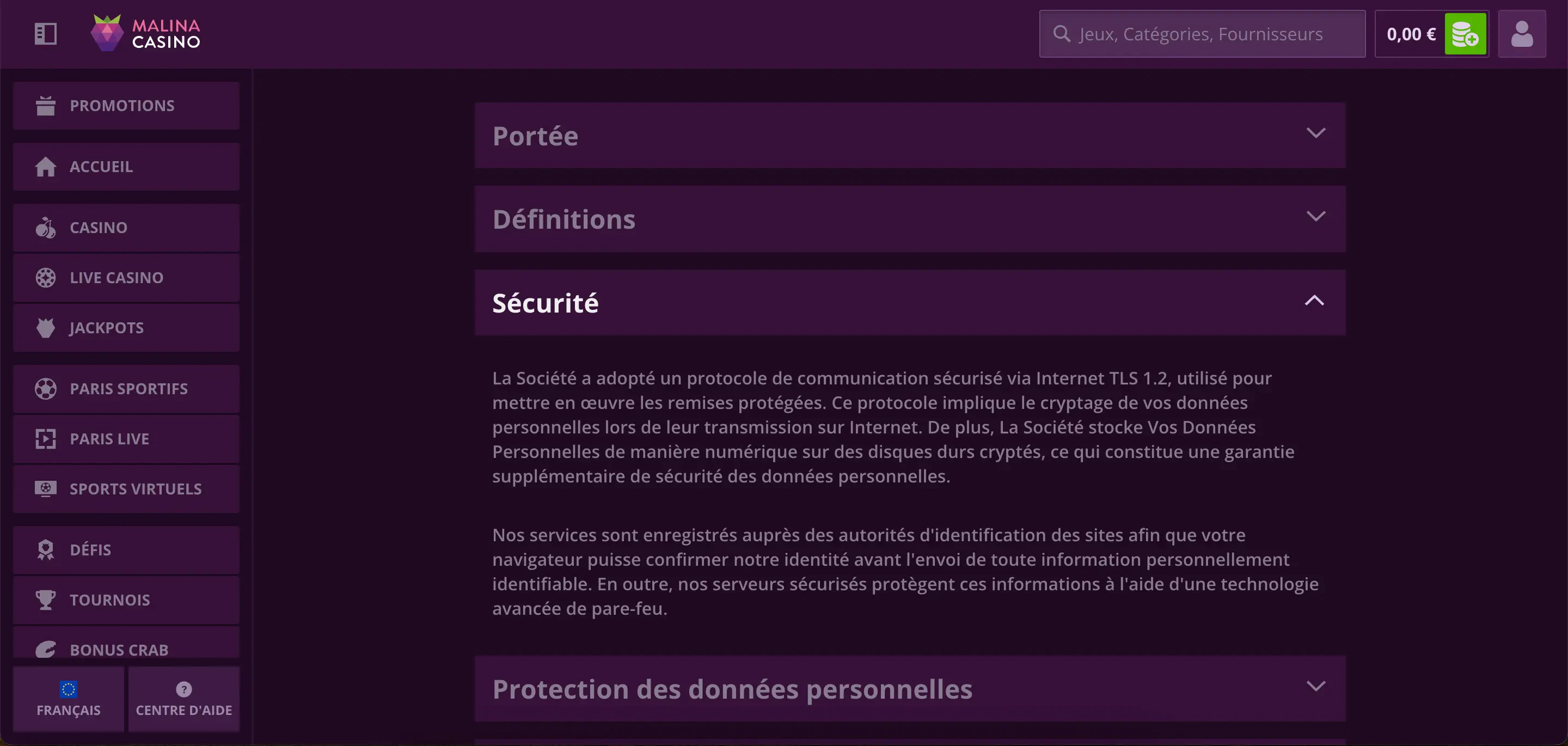 sécurité malina casino