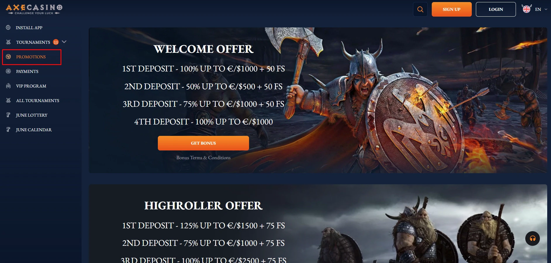Axe Casino Bonuses and Promotions