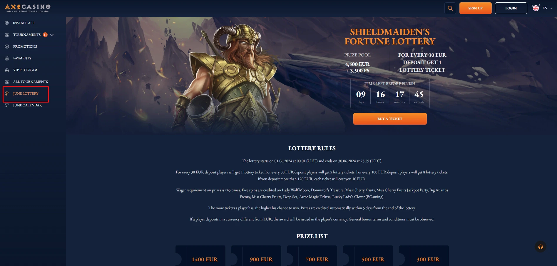 Axe Casino Lottery