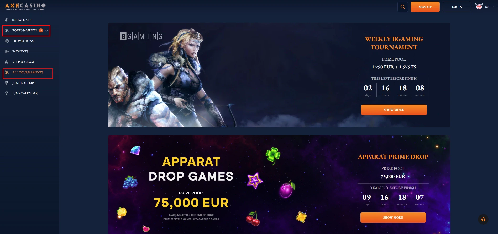 Axe Casino Tournaments