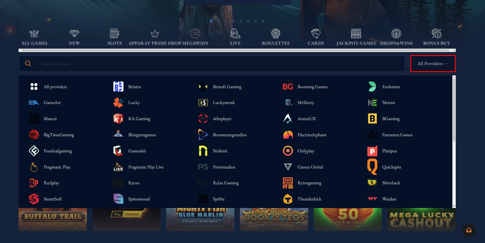 Axe Casino Software Providers
