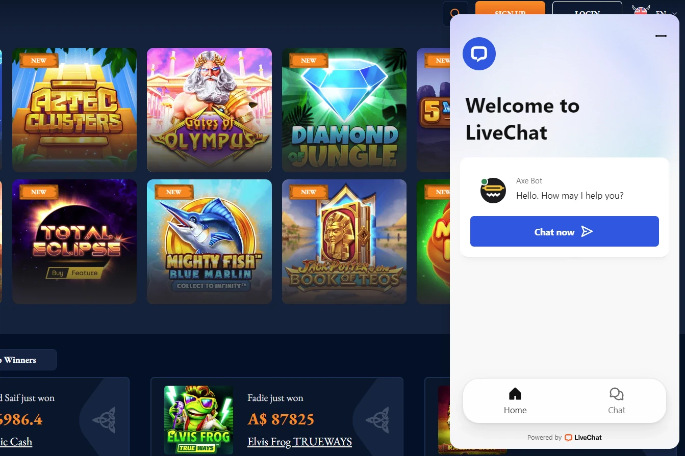 Axe Casino live chat