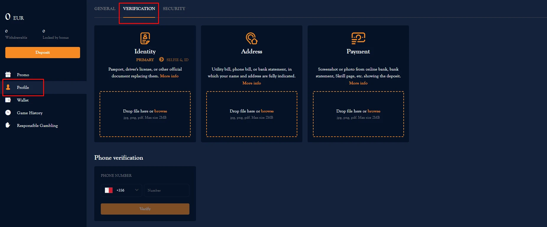 Axe Casino verification