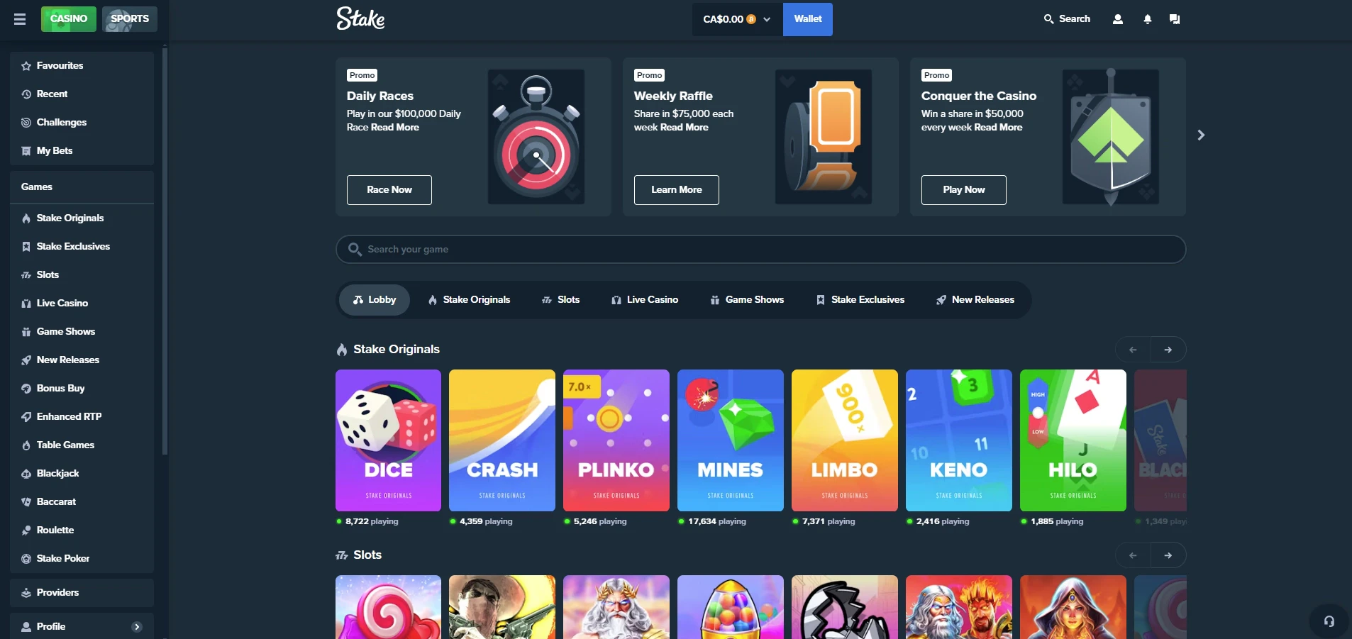 Stake Casino Home Page