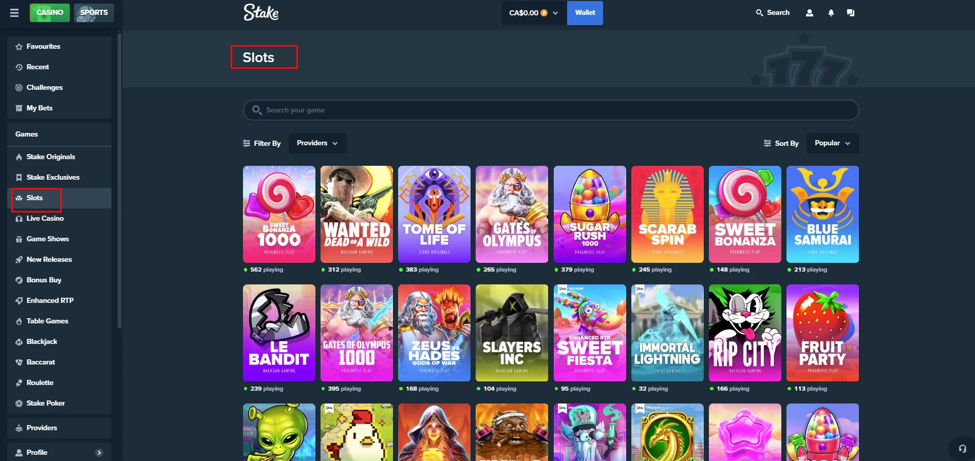 Stake Casino Slot Machines