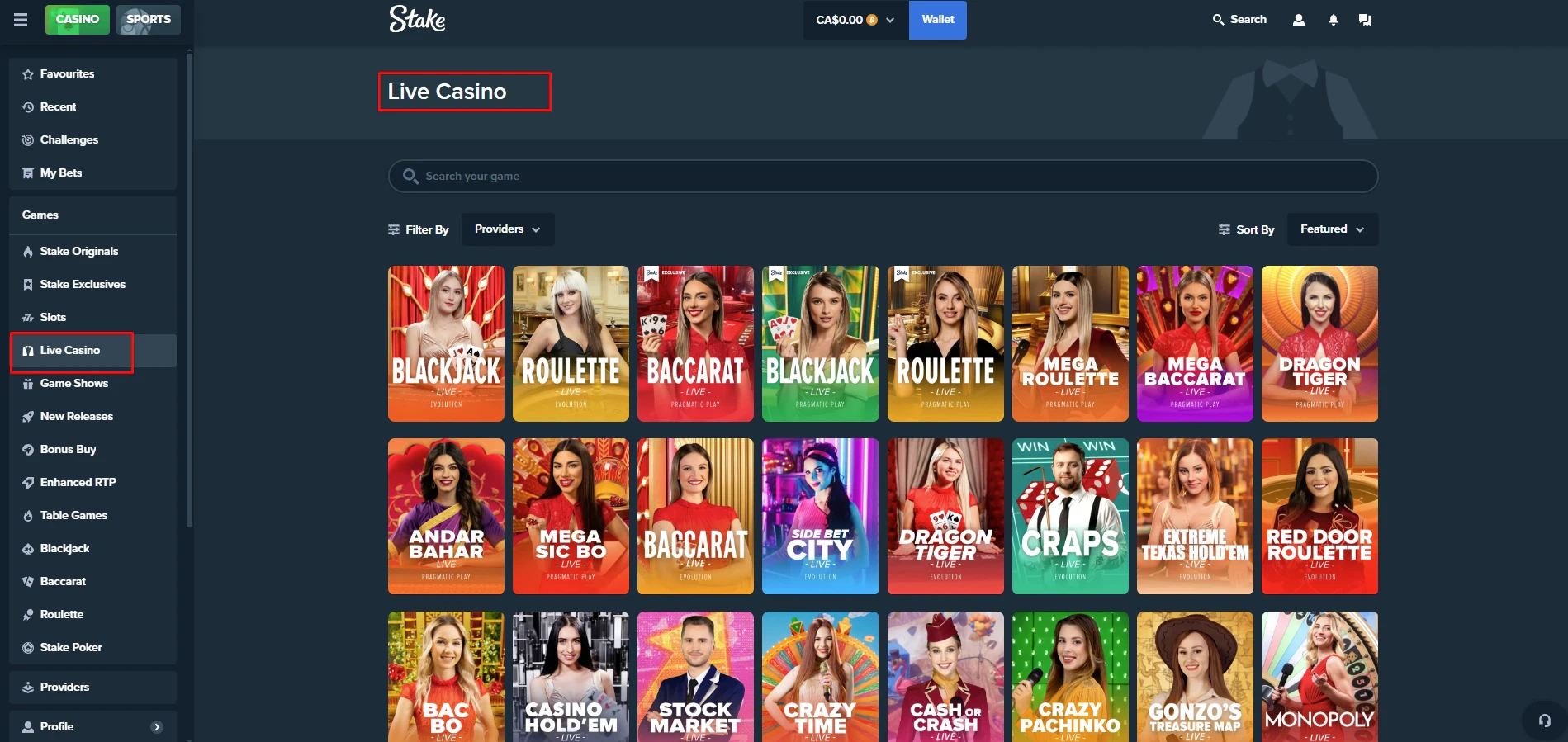 Stake Casino Live Dealer Games
