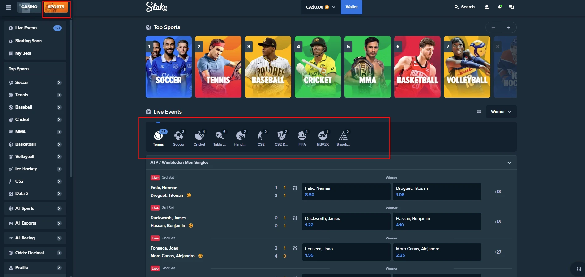 Stake Casino Sports