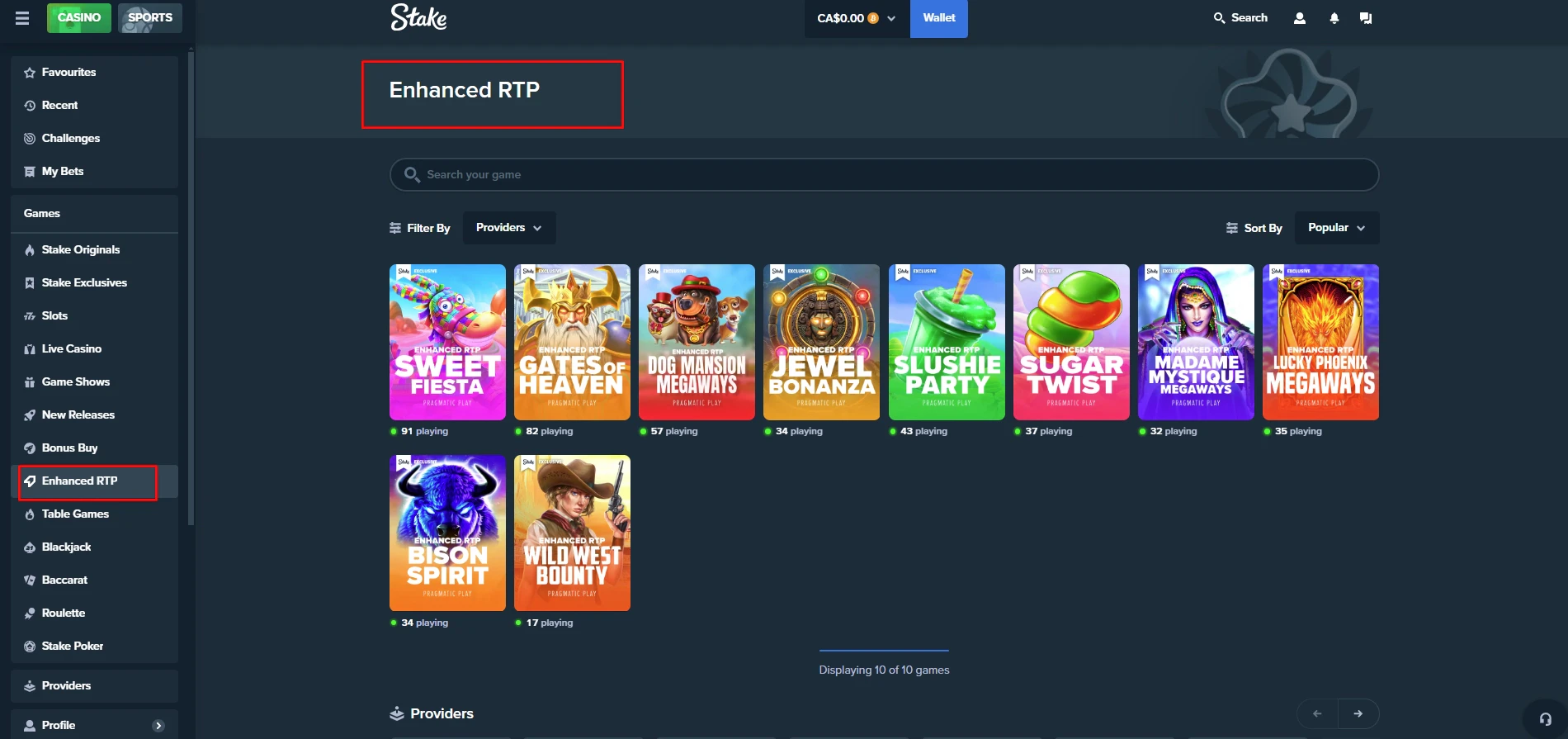 Stake Casino Enhanced RTP