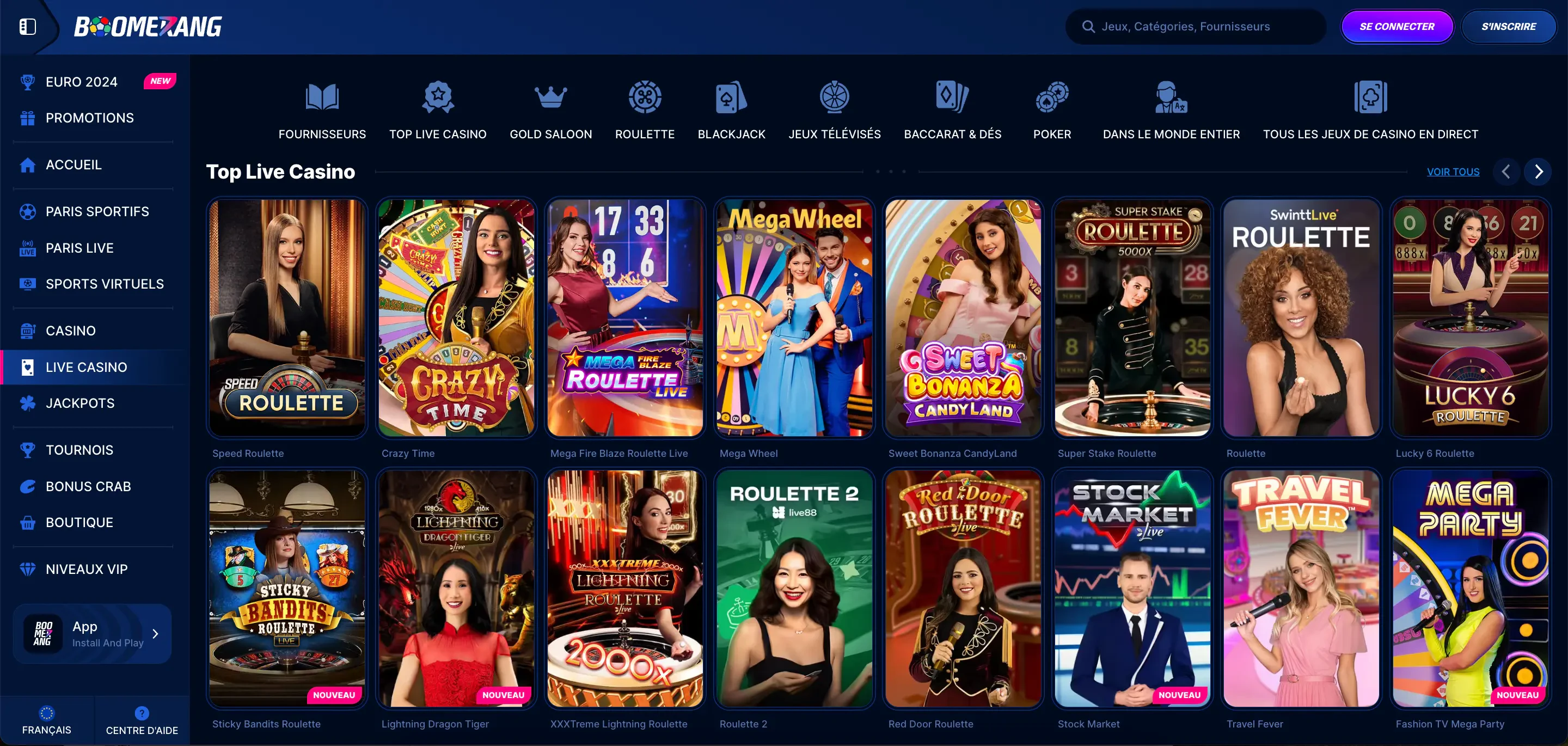 live casino boomerang bet