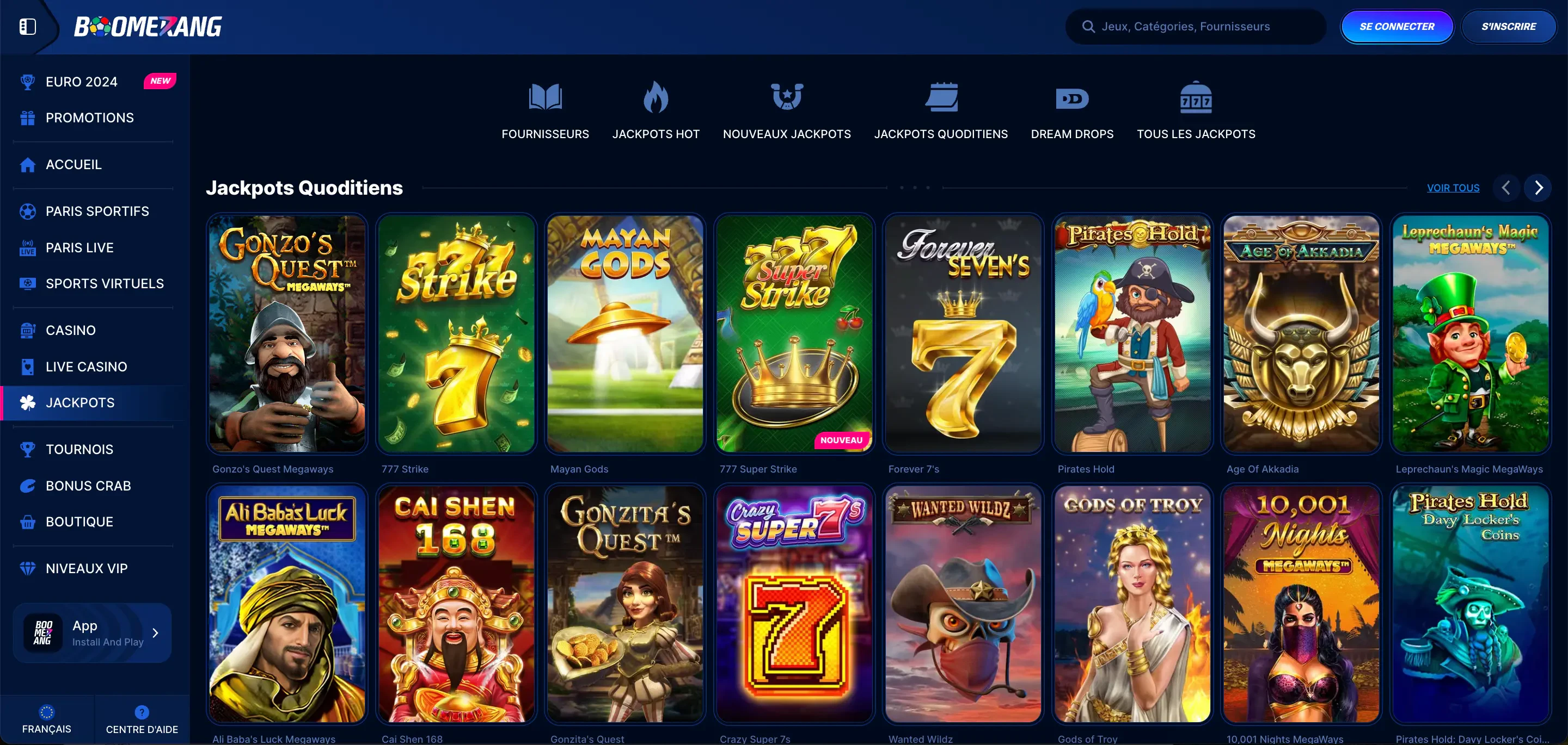 jackpots boomerang bet