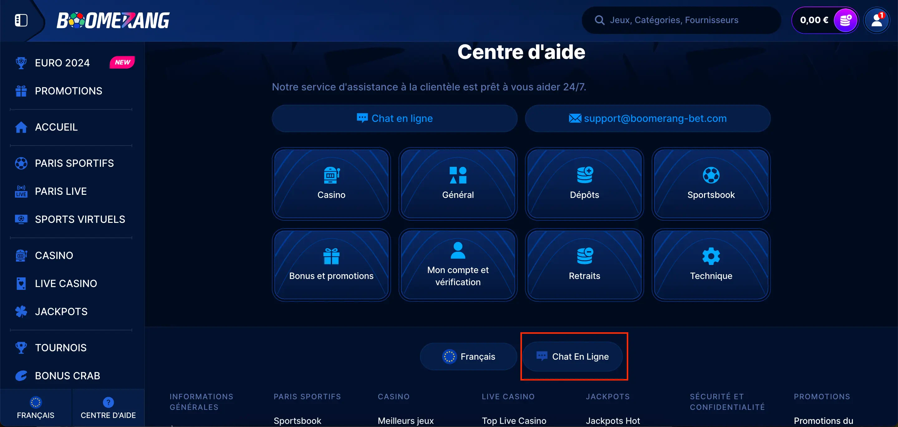 centre d'aide boomerang bet