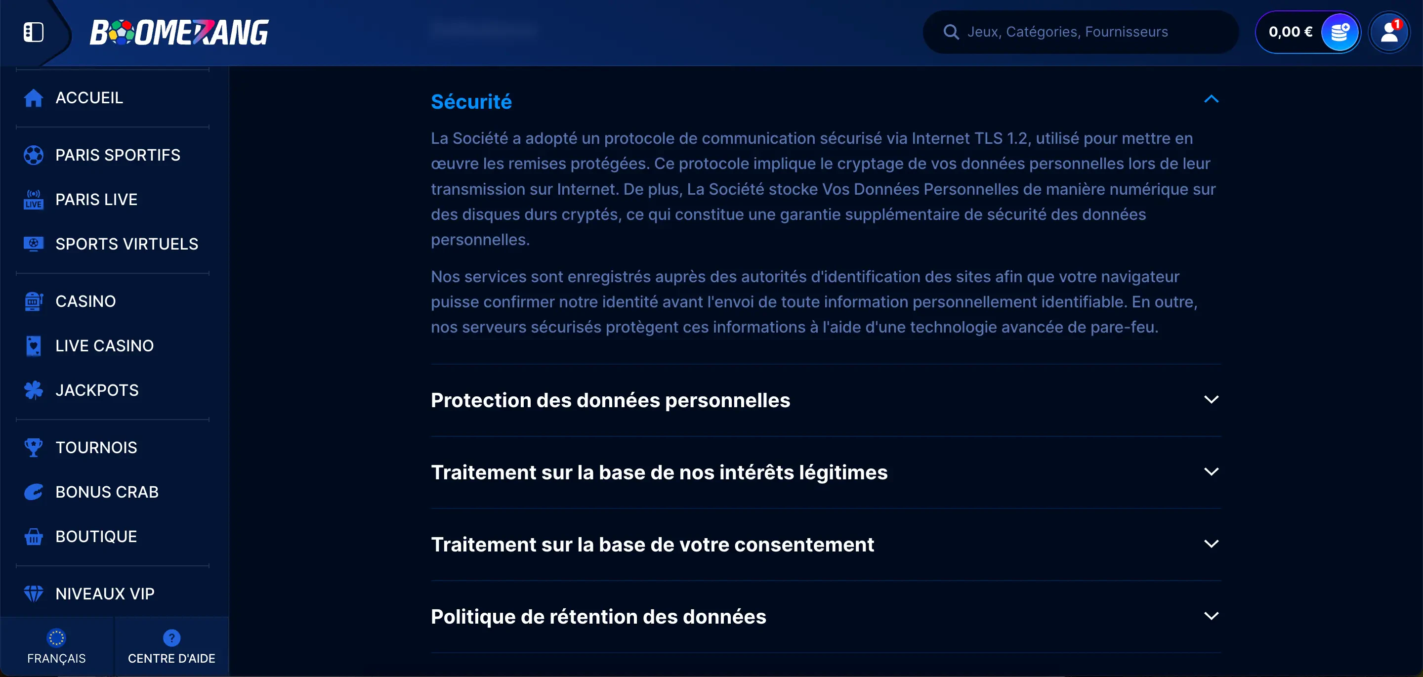 sécurité boomerang bet