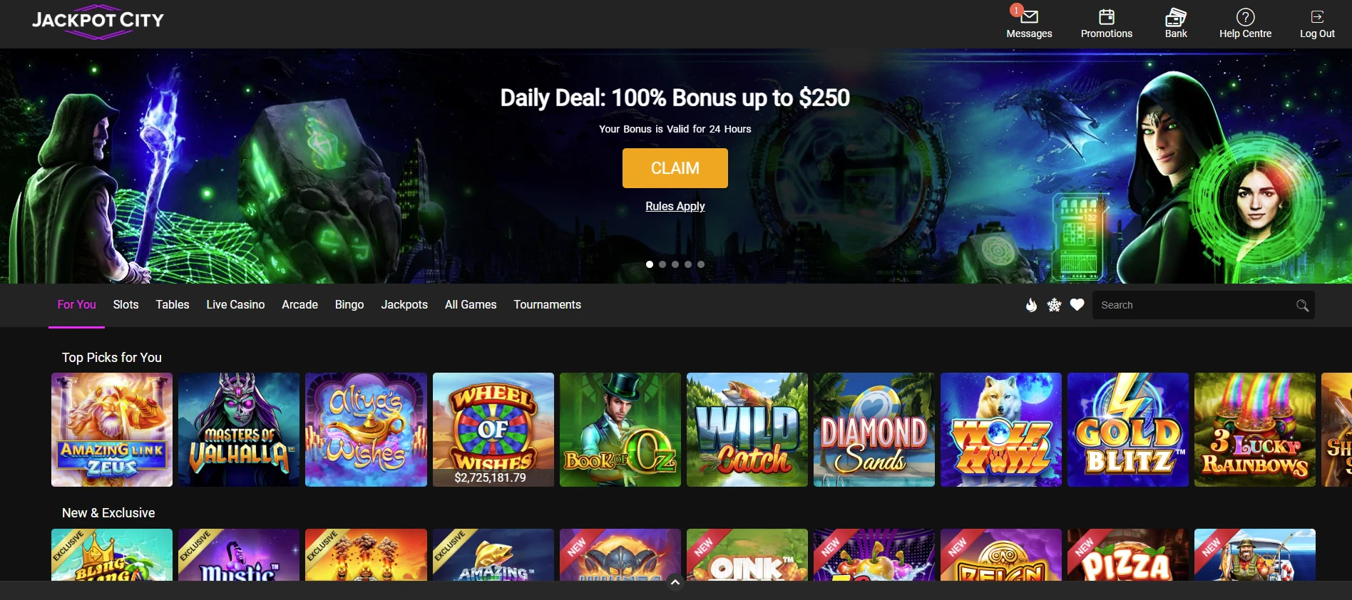 Jackpot City Casino Home Page