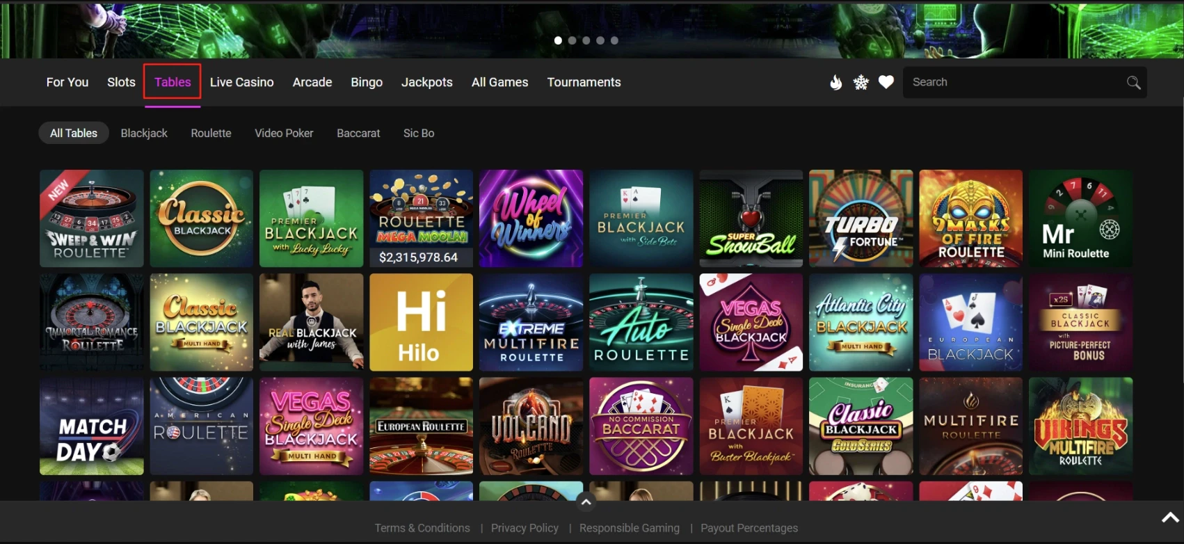 Jackpot City Casino Table Games