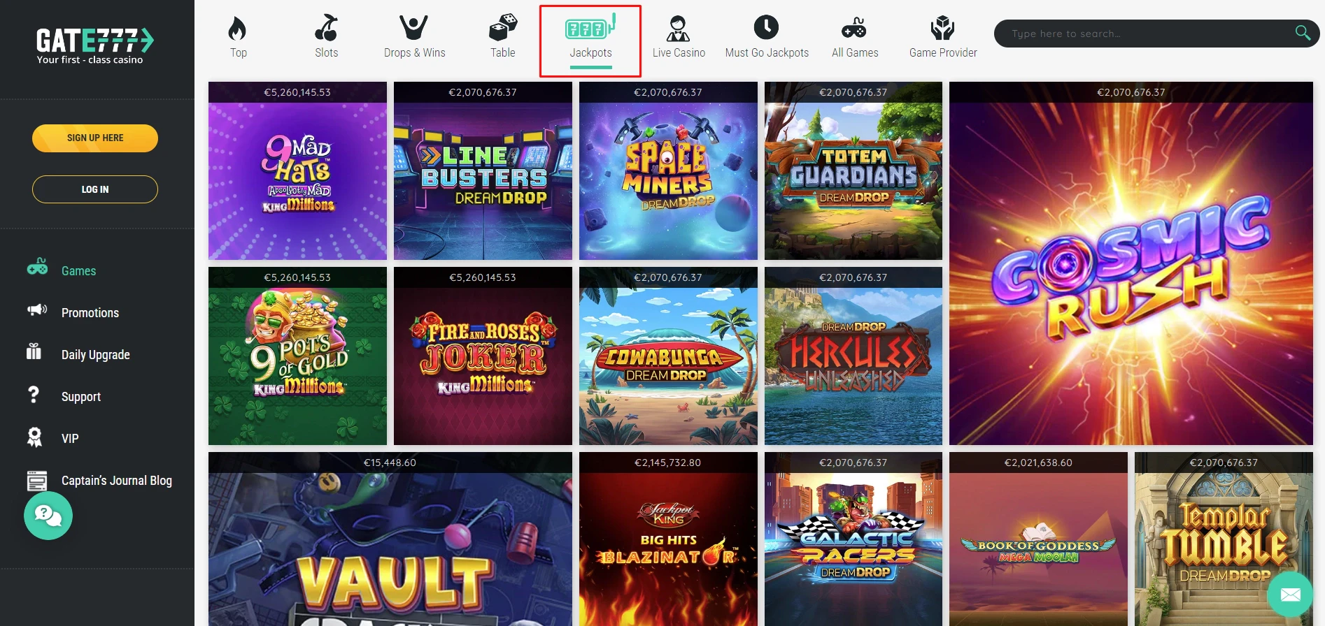 Gate777 Casino Jackpot Games