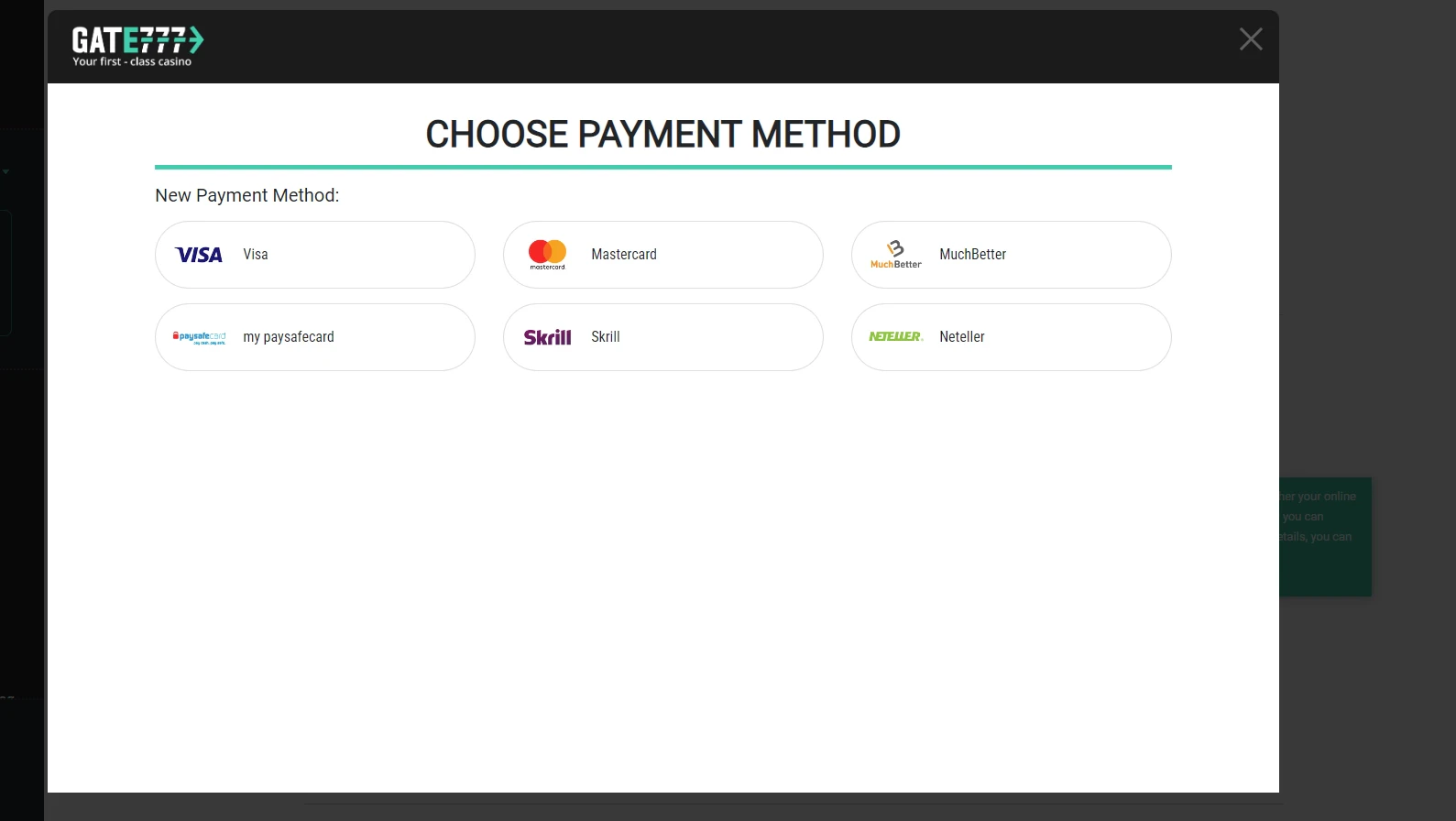 Gate777 Casino Payment Methods