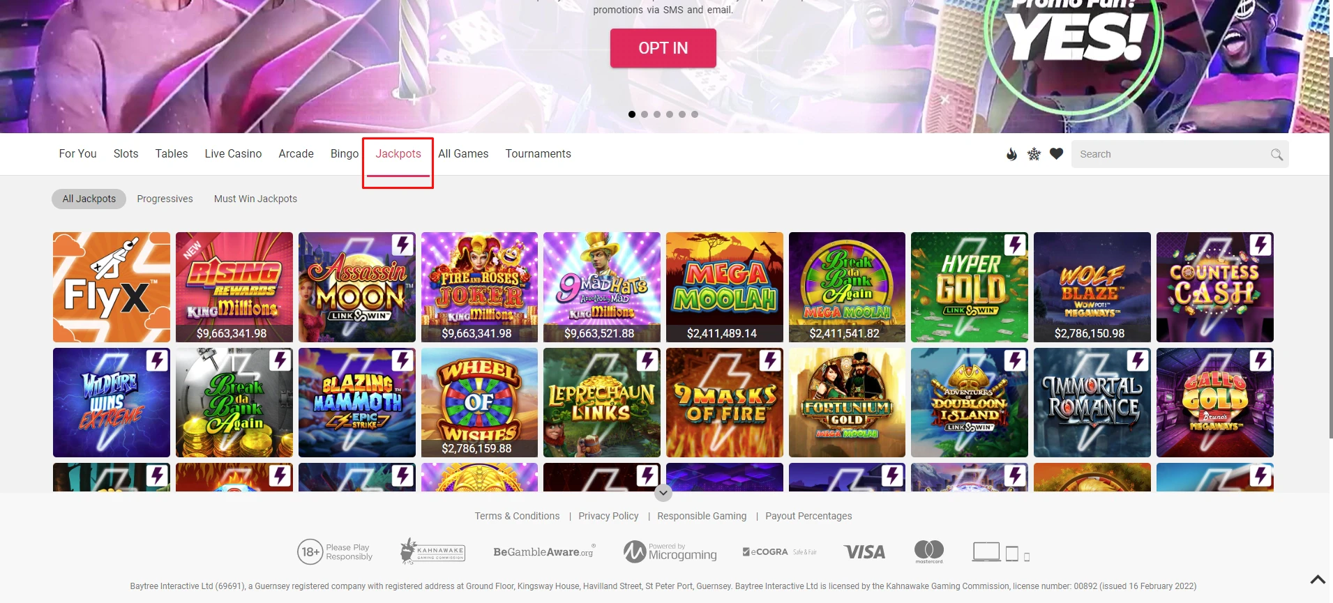 Spin Casino Progressive Jackpot