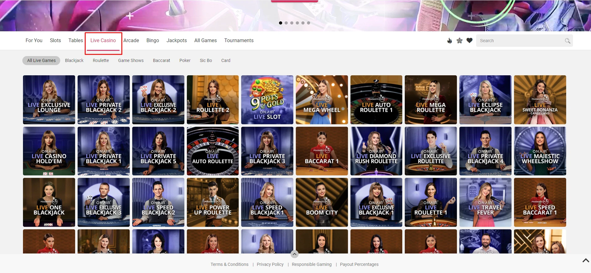 Spin Casino Live Games