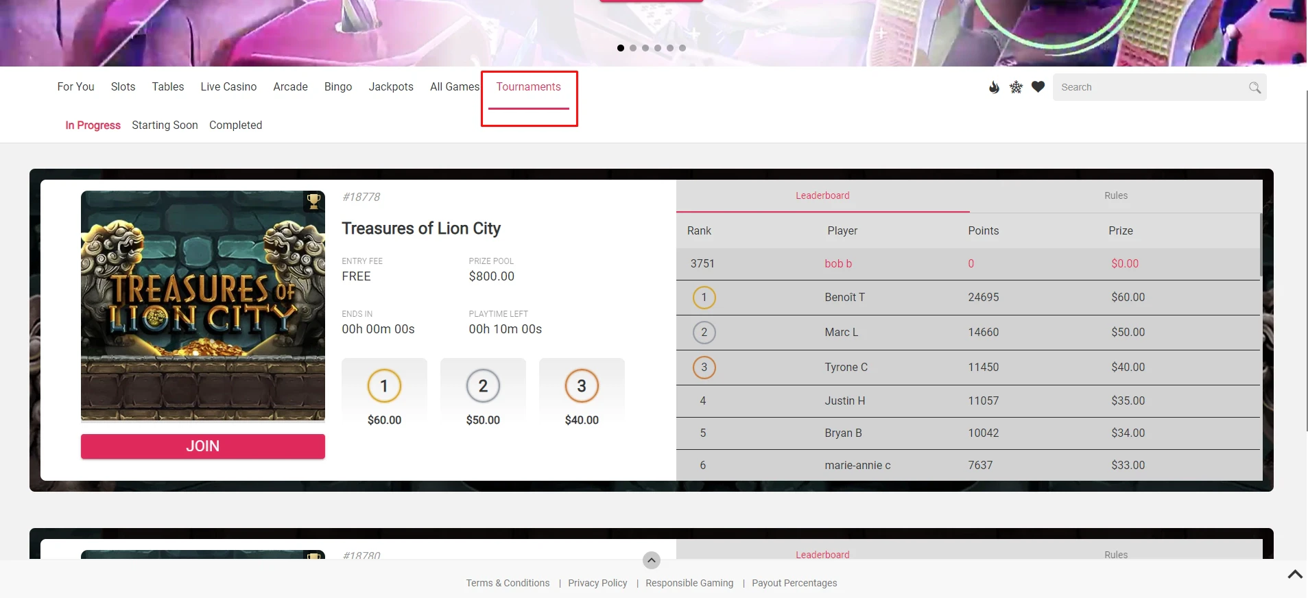 Spin Casino Tournaments