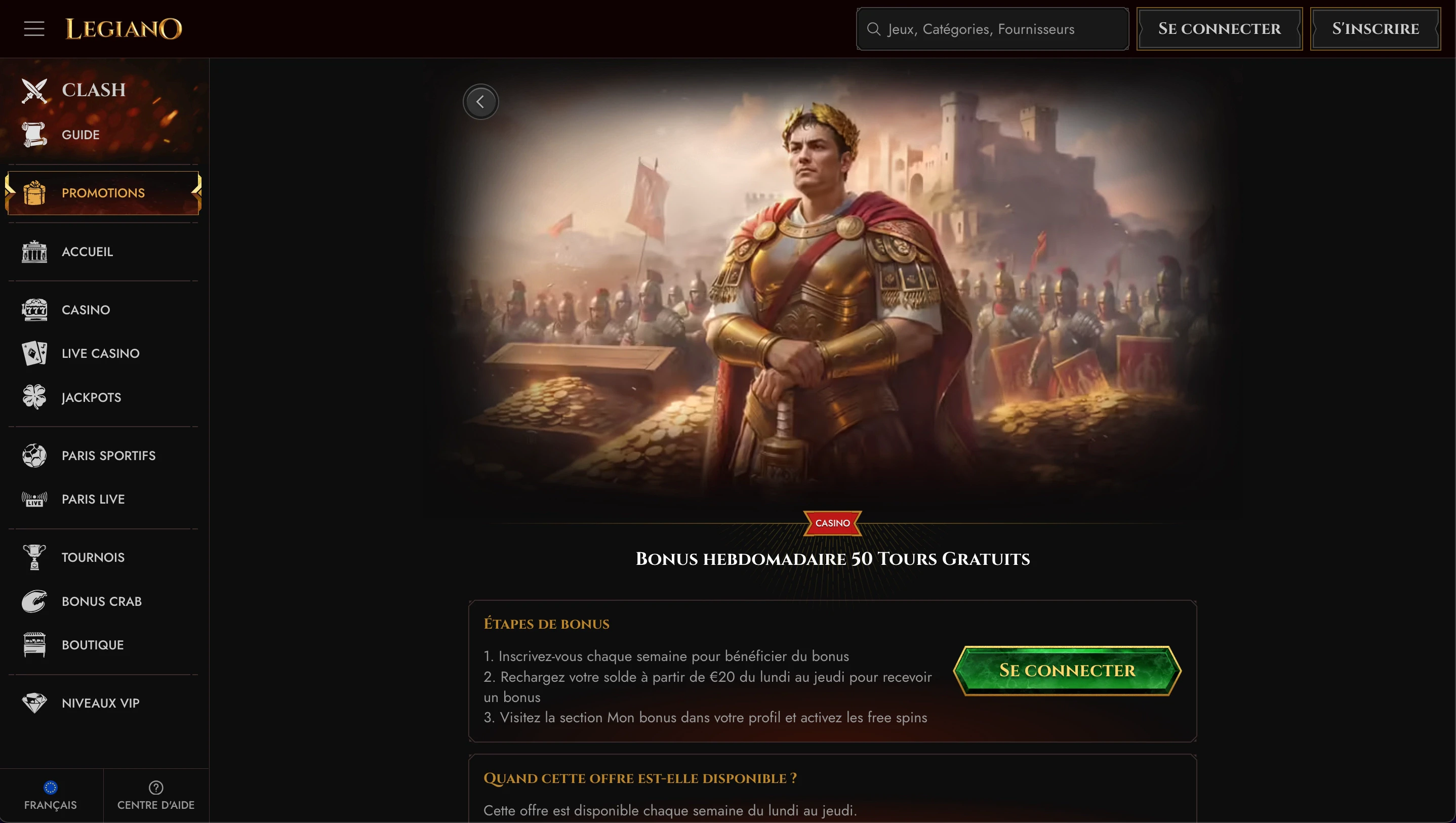 bonus hebdomadaire casino legiano