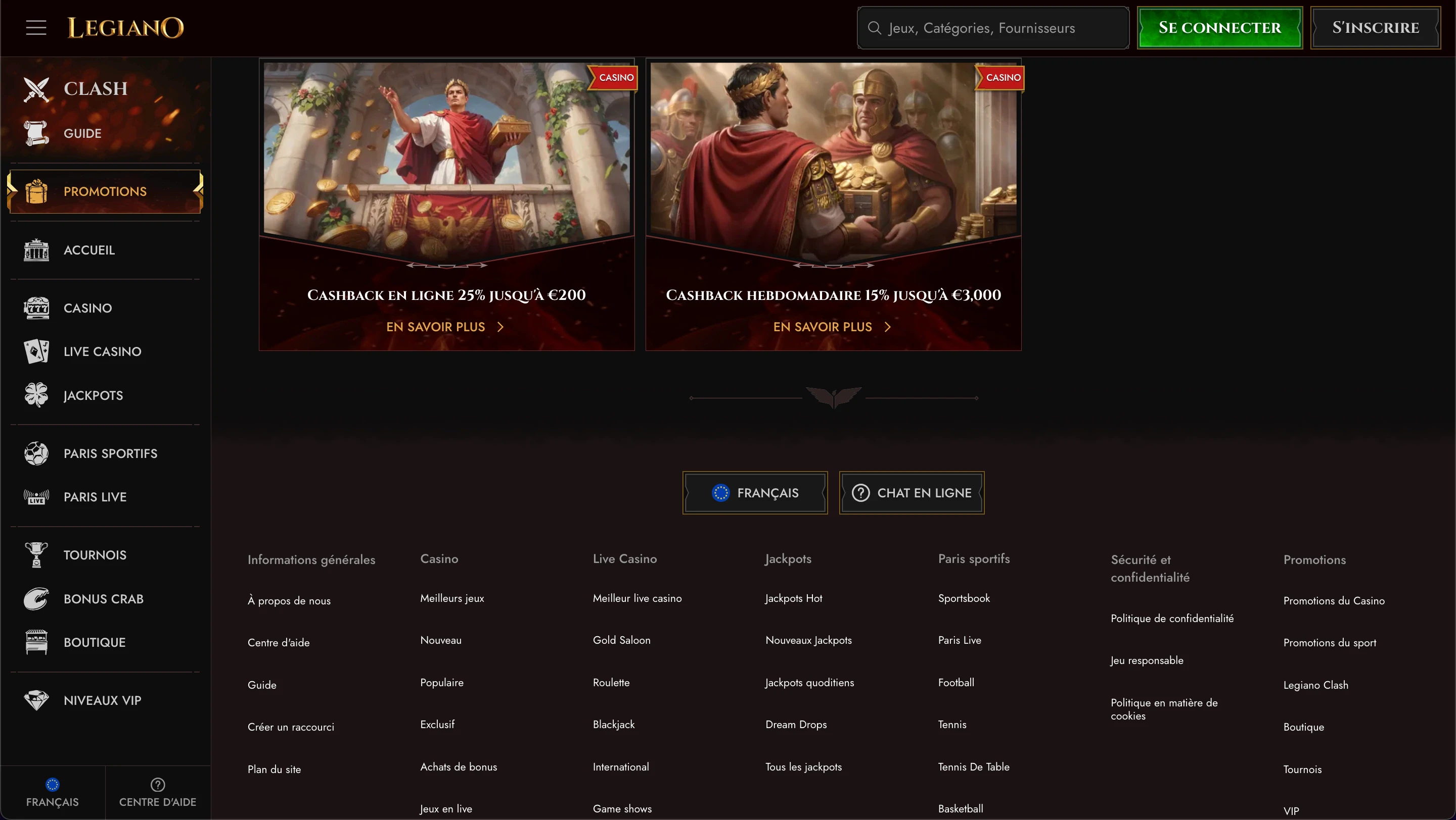 cashback casino legiano
