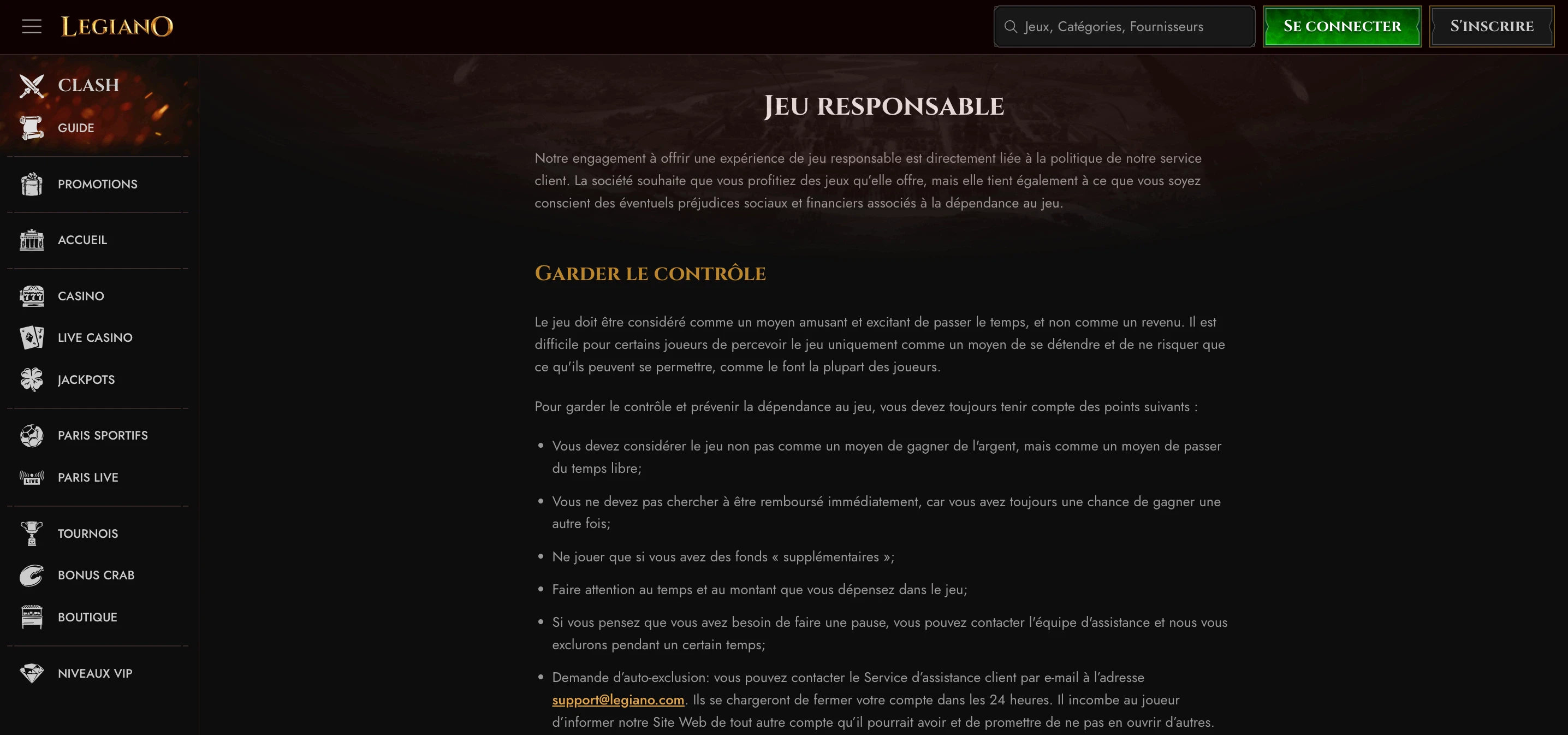 jeu responsable legiano