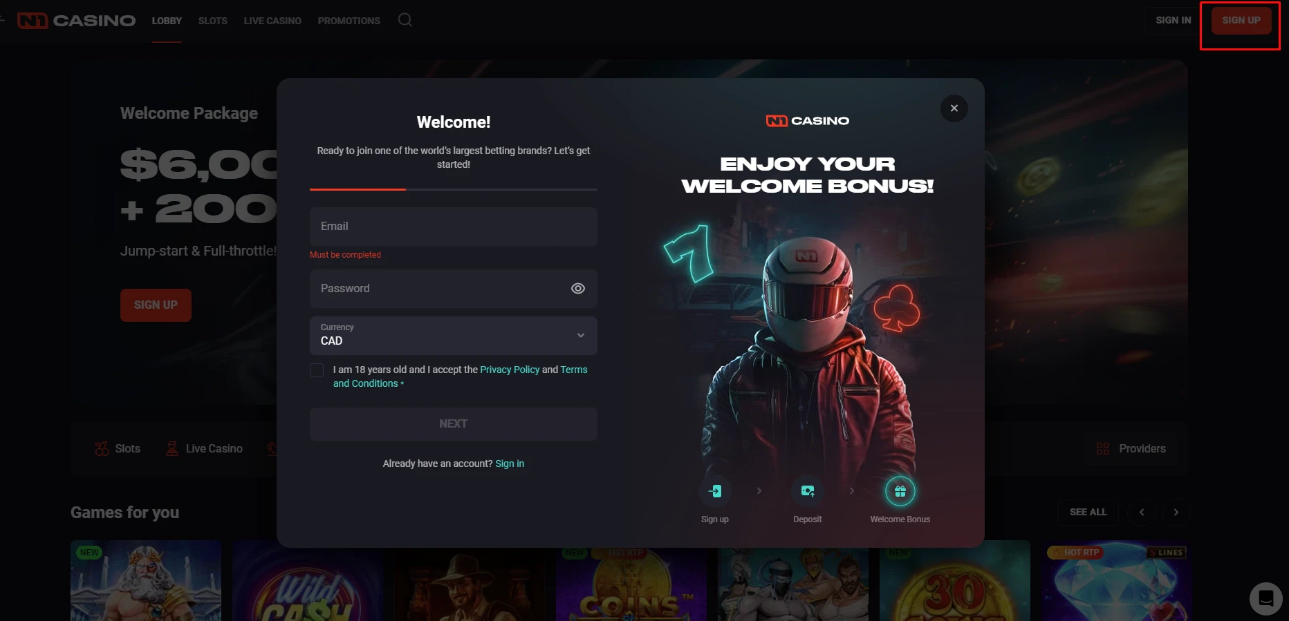 N1 Casino Account Registration