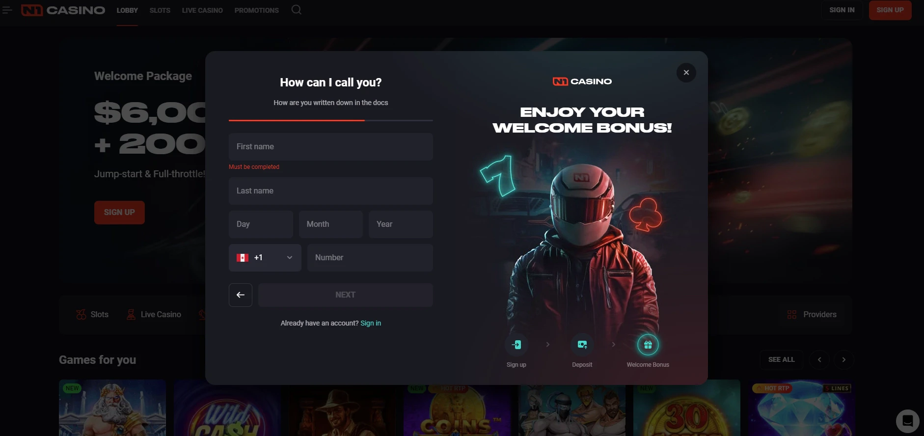 N1 Casino Account Registration