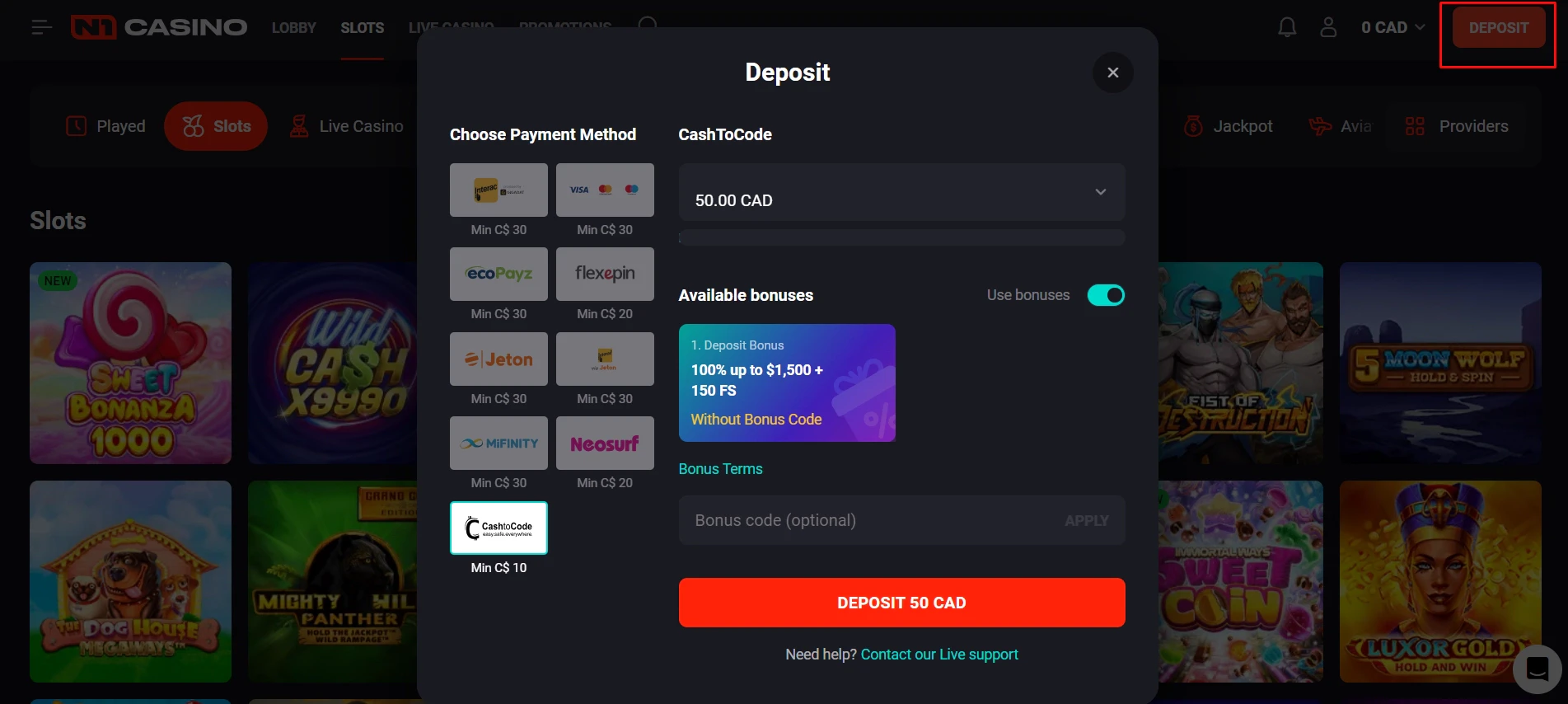 N1 Casino Deposits