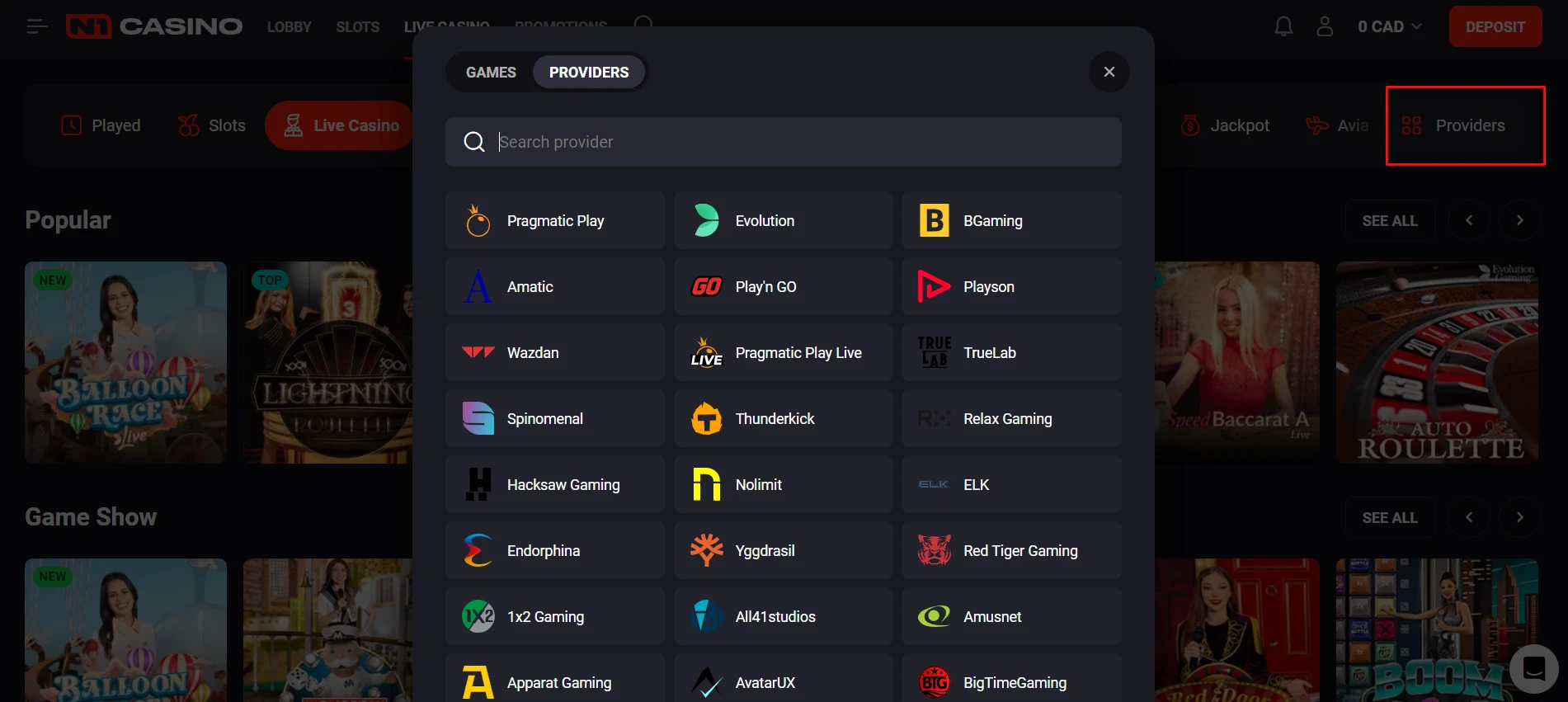 N1 Casino Software Providers