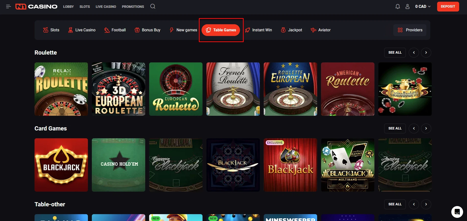 N1 Casino Table Games
