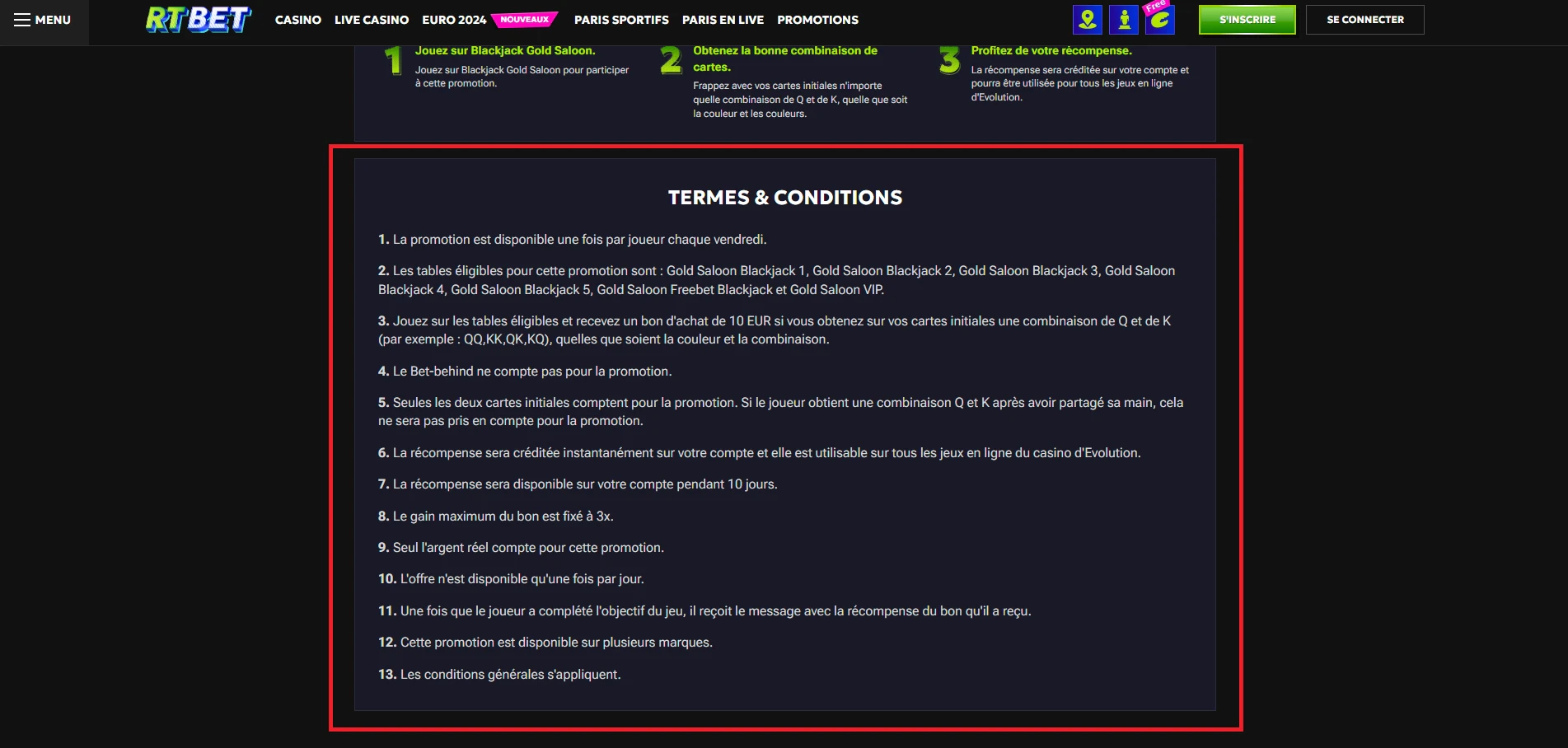 Explication des règles sur RTBET