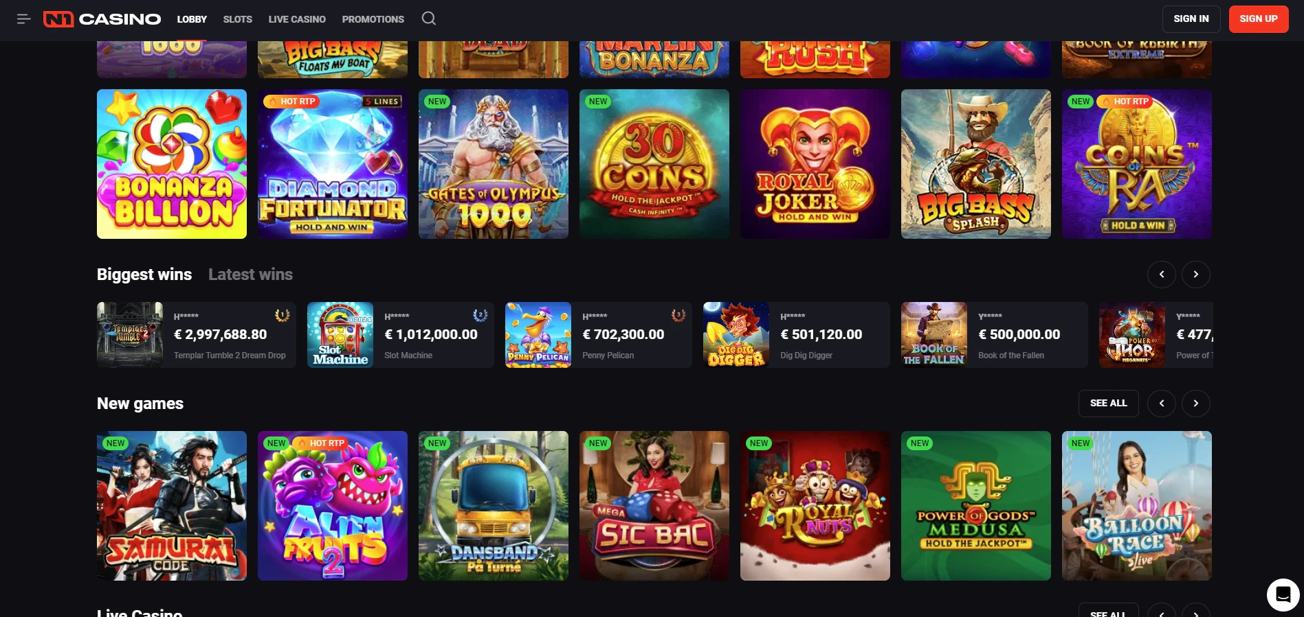 N1 Casino slot machines