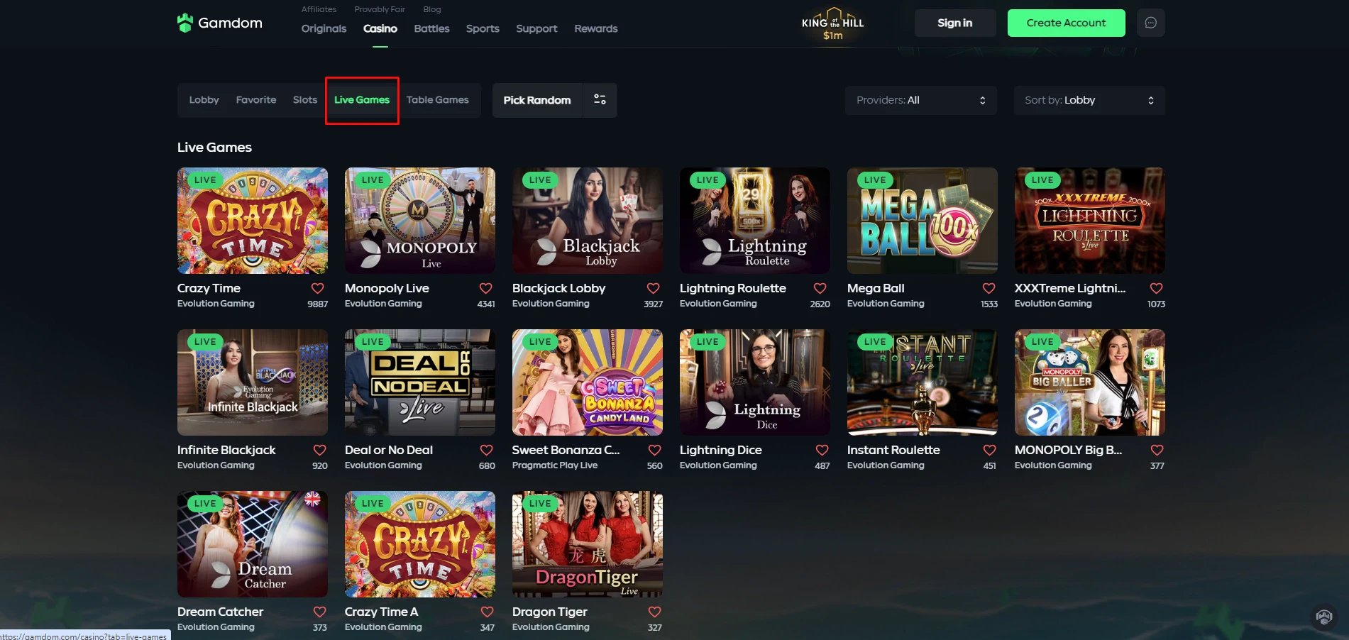 Gamdom live casino
