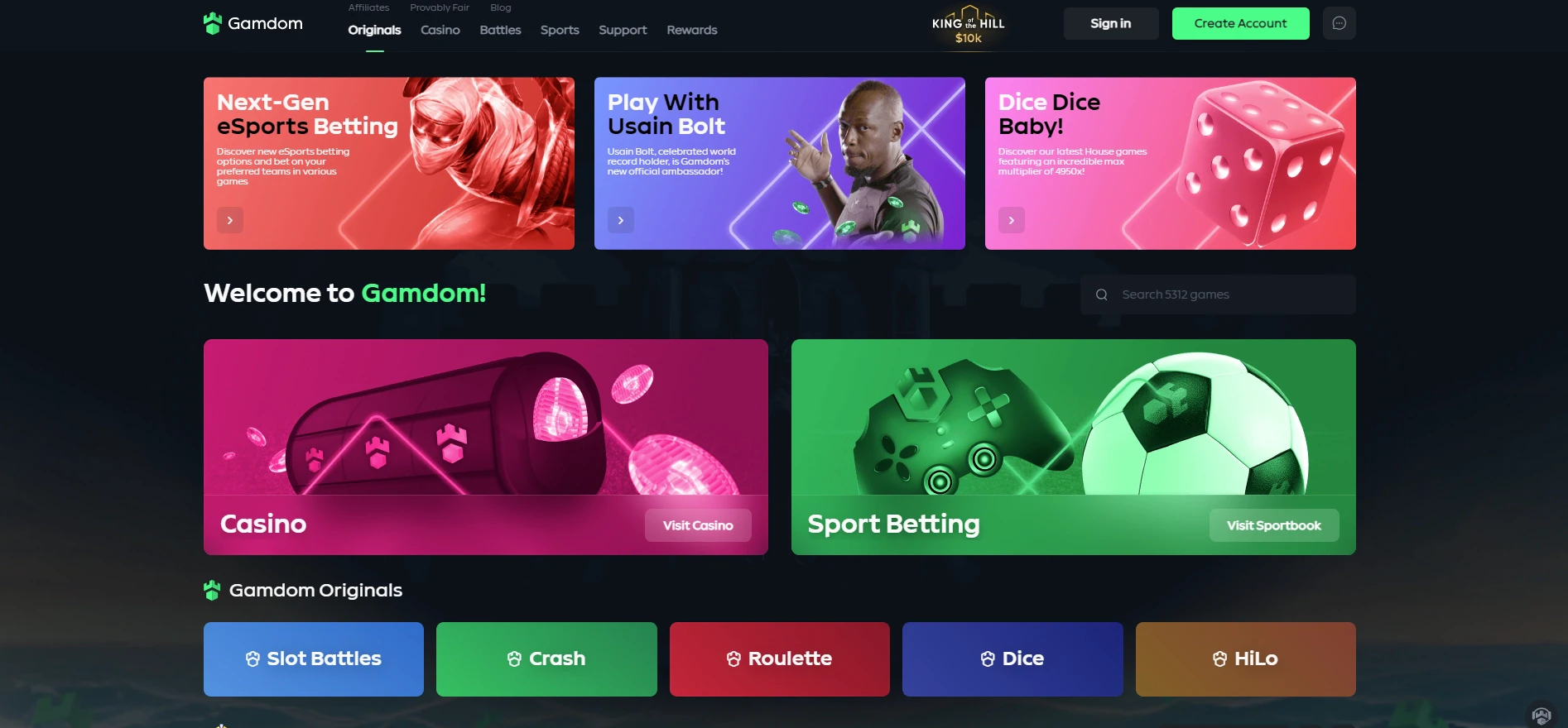 Gamdom Home Page