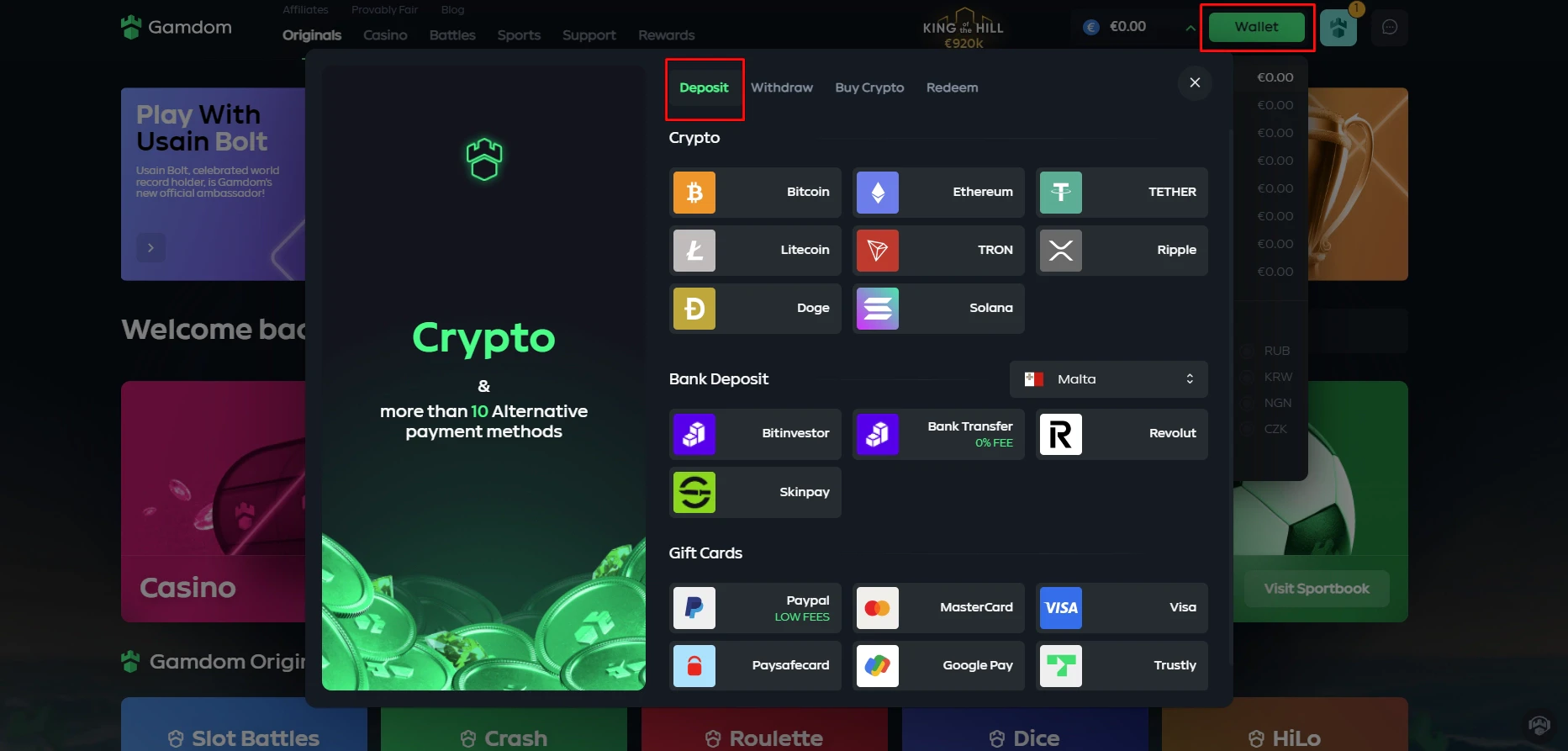 Gamdom deposit