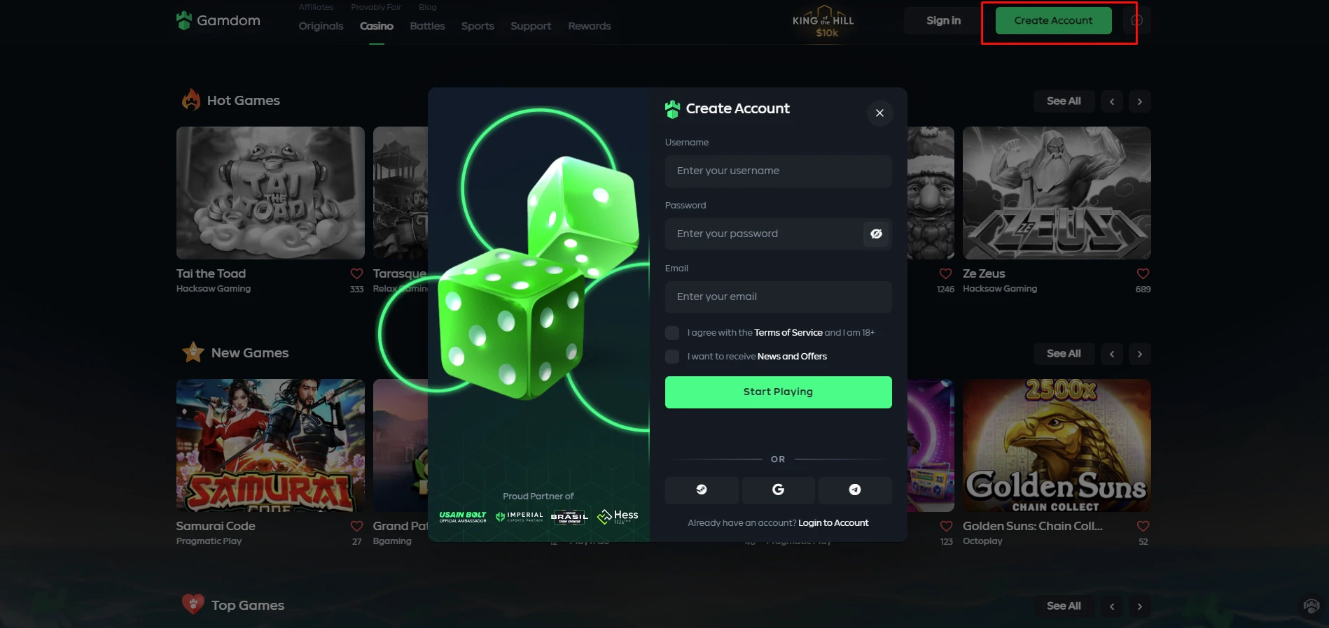 Gamdom Create Account