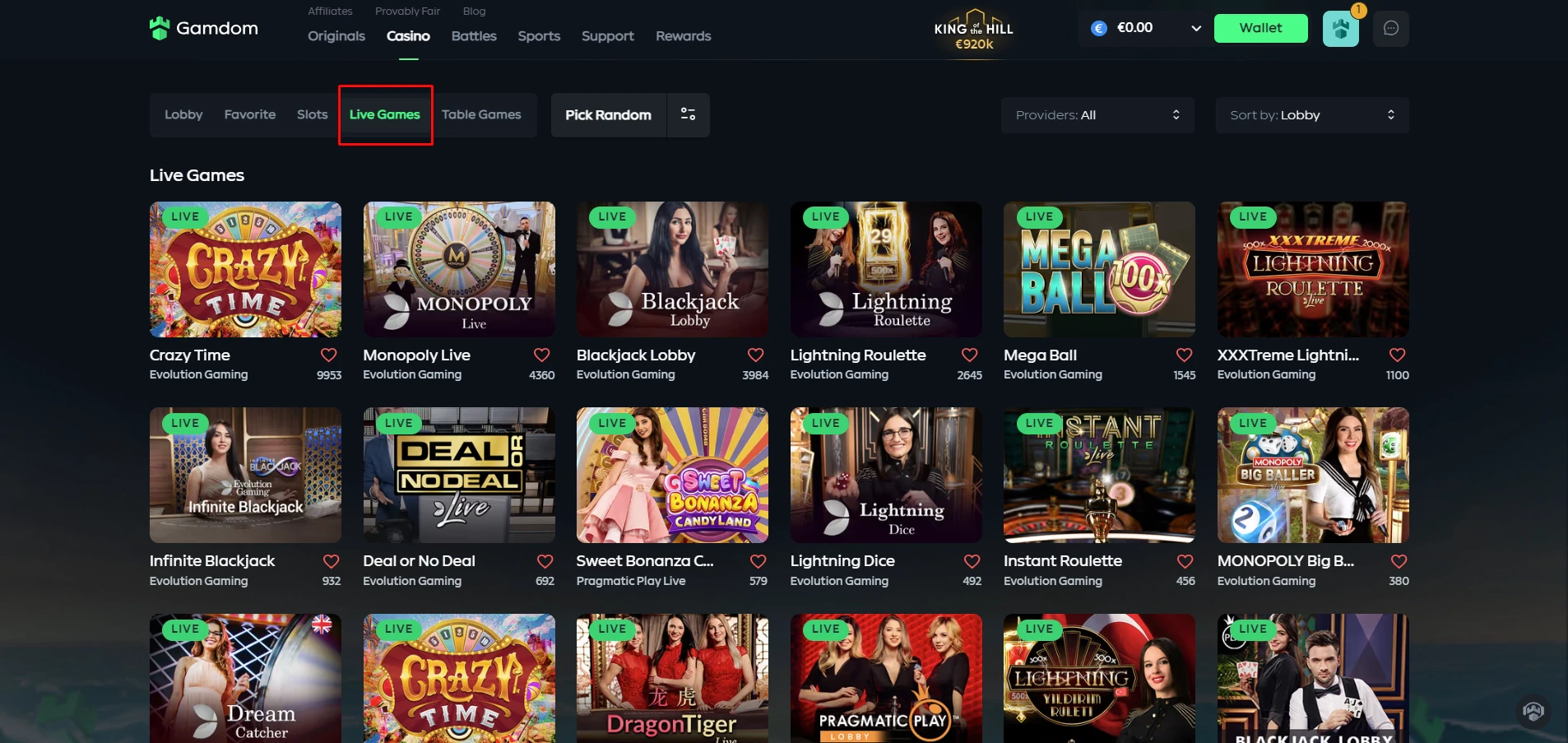 Gamdom Live Games