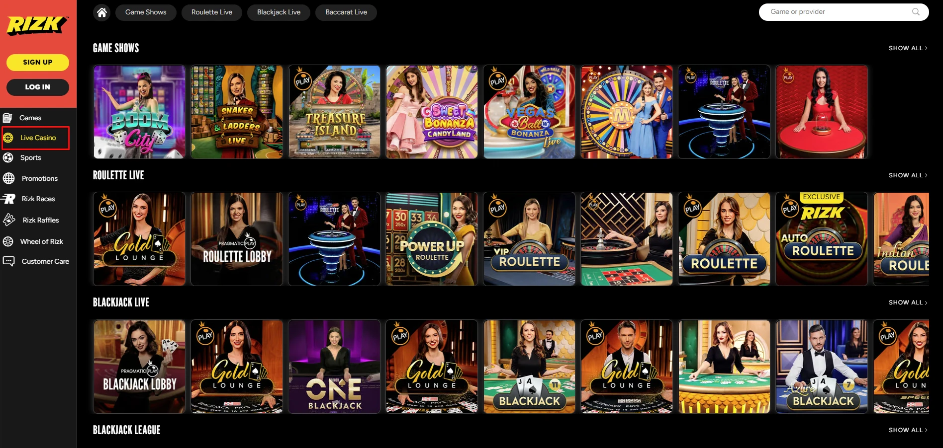 Rizk Casino Live Games