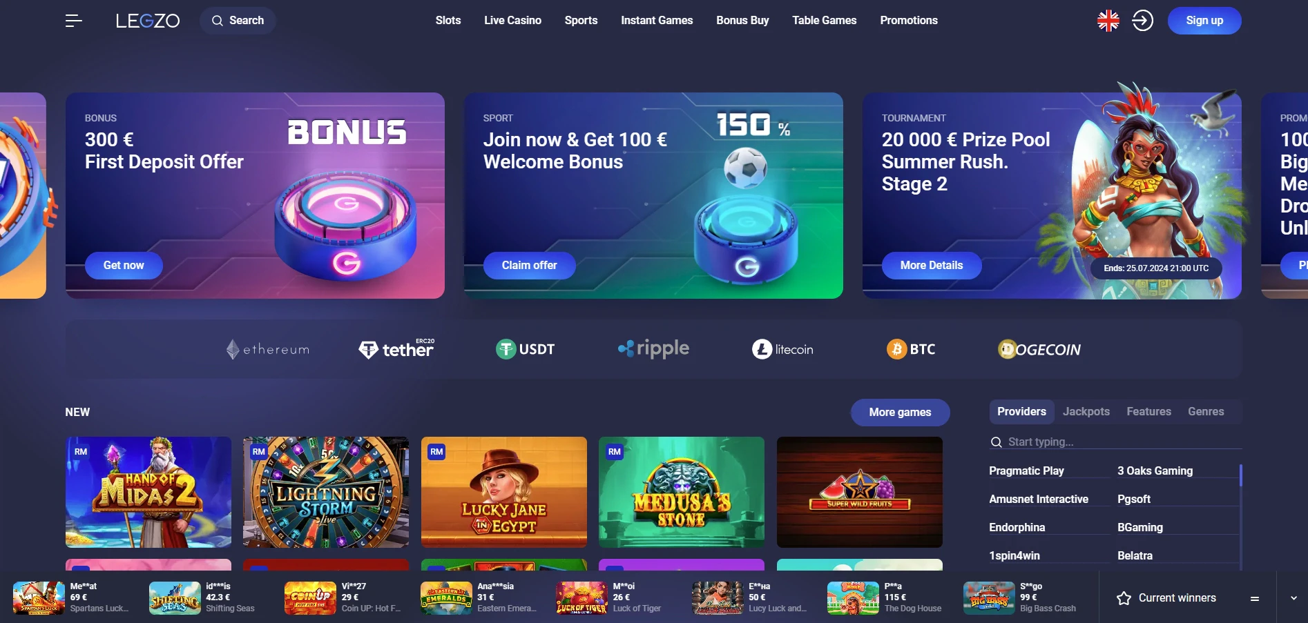 Legzo Casino Home Page