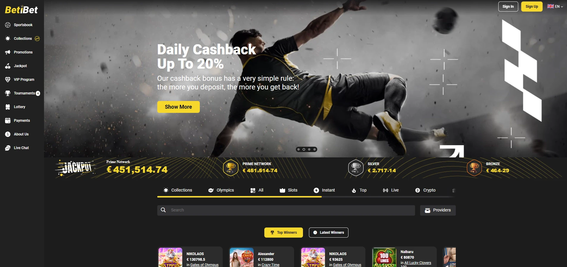 BetiBet Casino Home Page