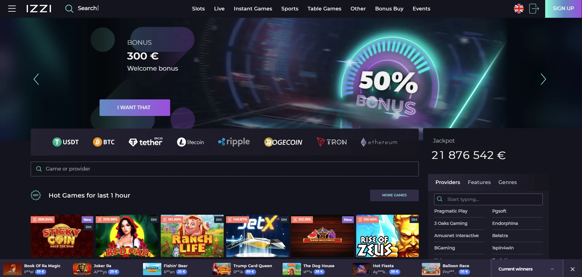 Izzi Casino Home Page