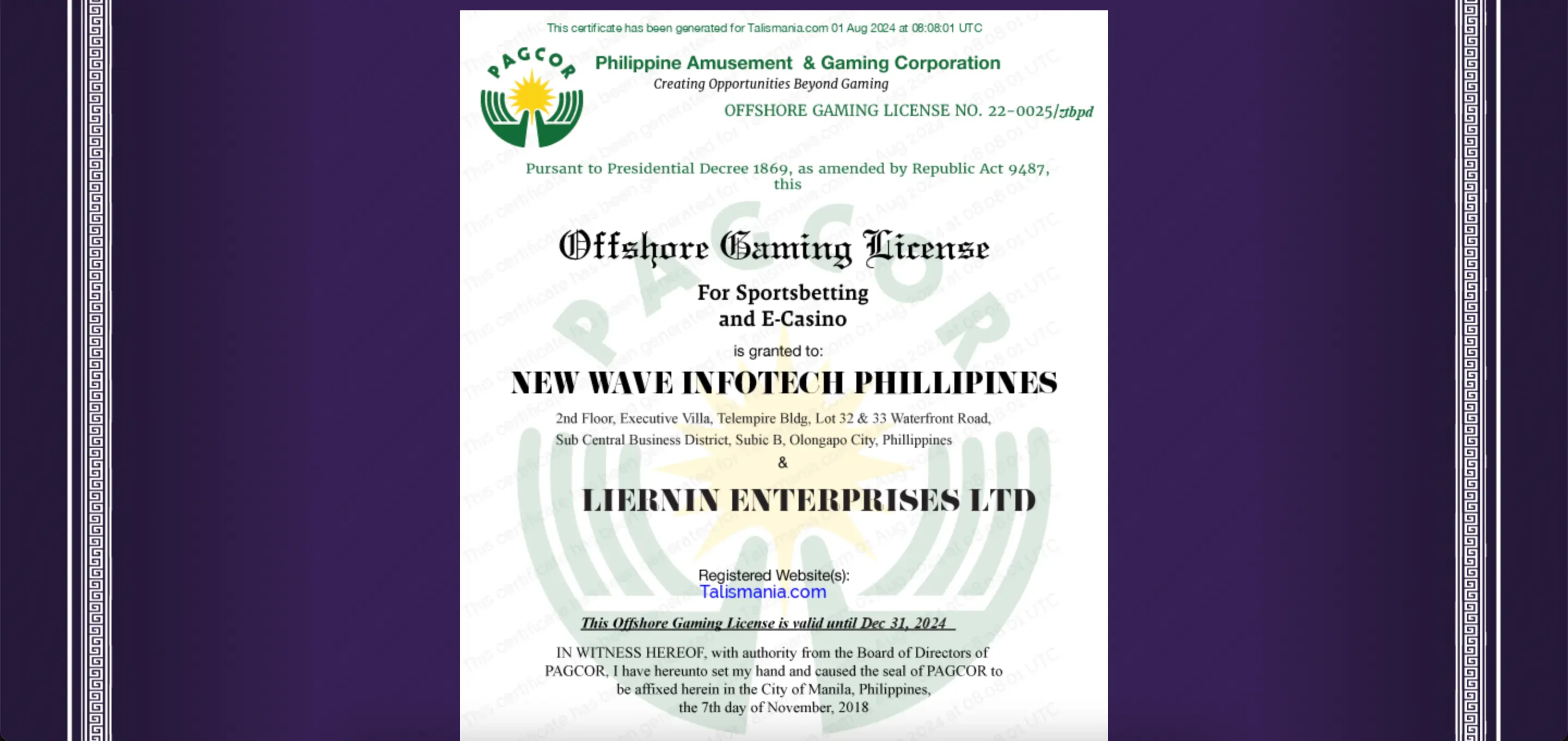 licence talismania