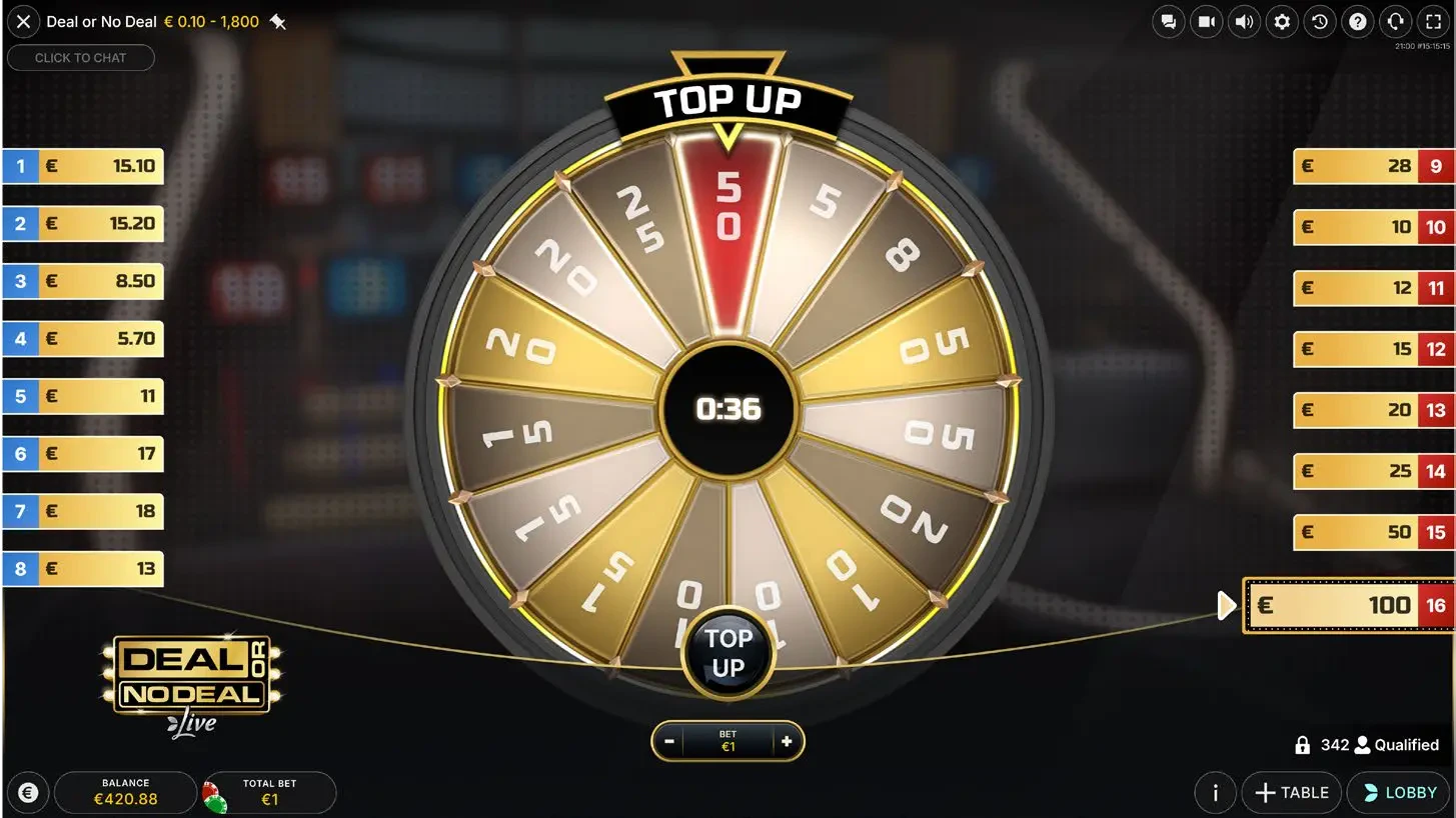 Deal or no Deal Live top up