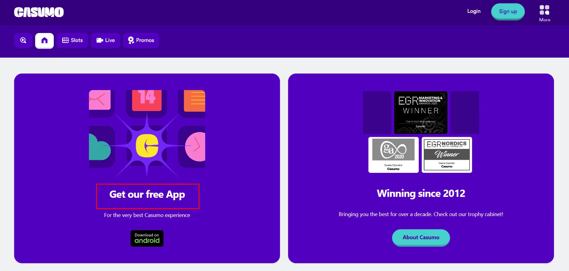 Casumo Casino mobile app