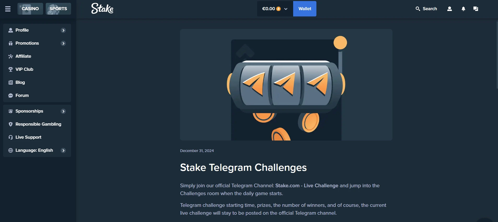 Stake Casino Stake Telegram Challenges