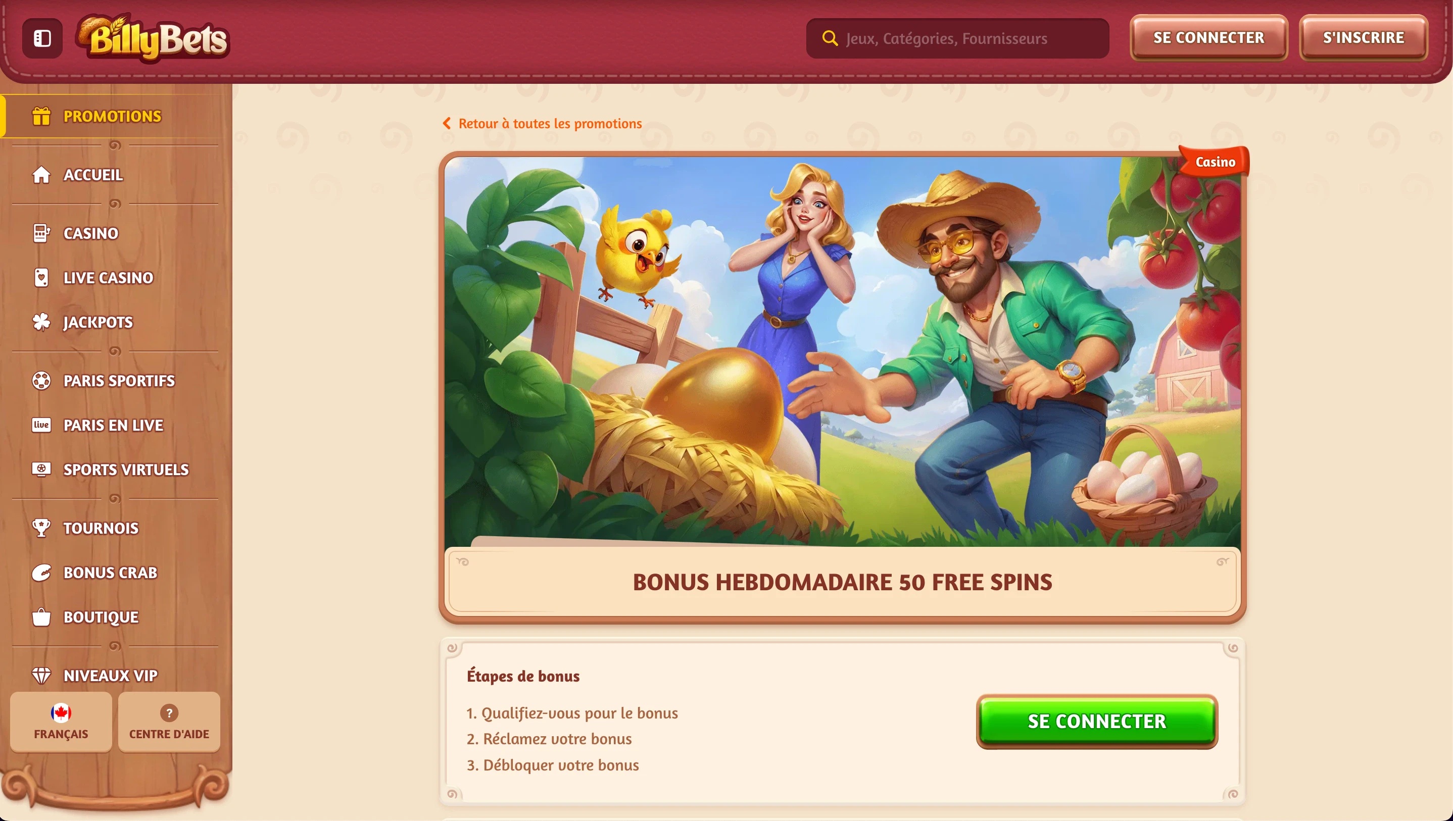 bonus hebdomadaire casino billy bets