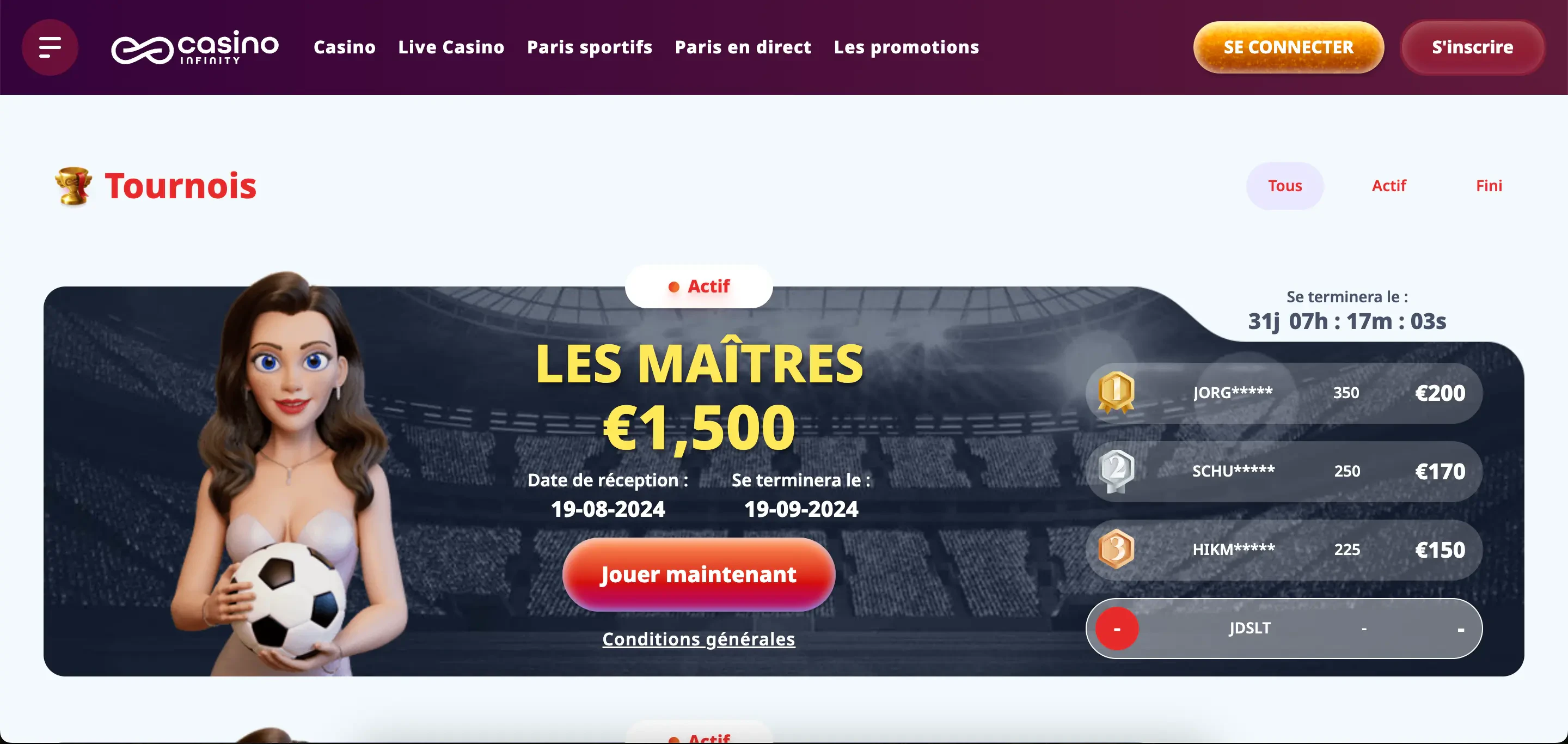 tournois casinoinfinity
